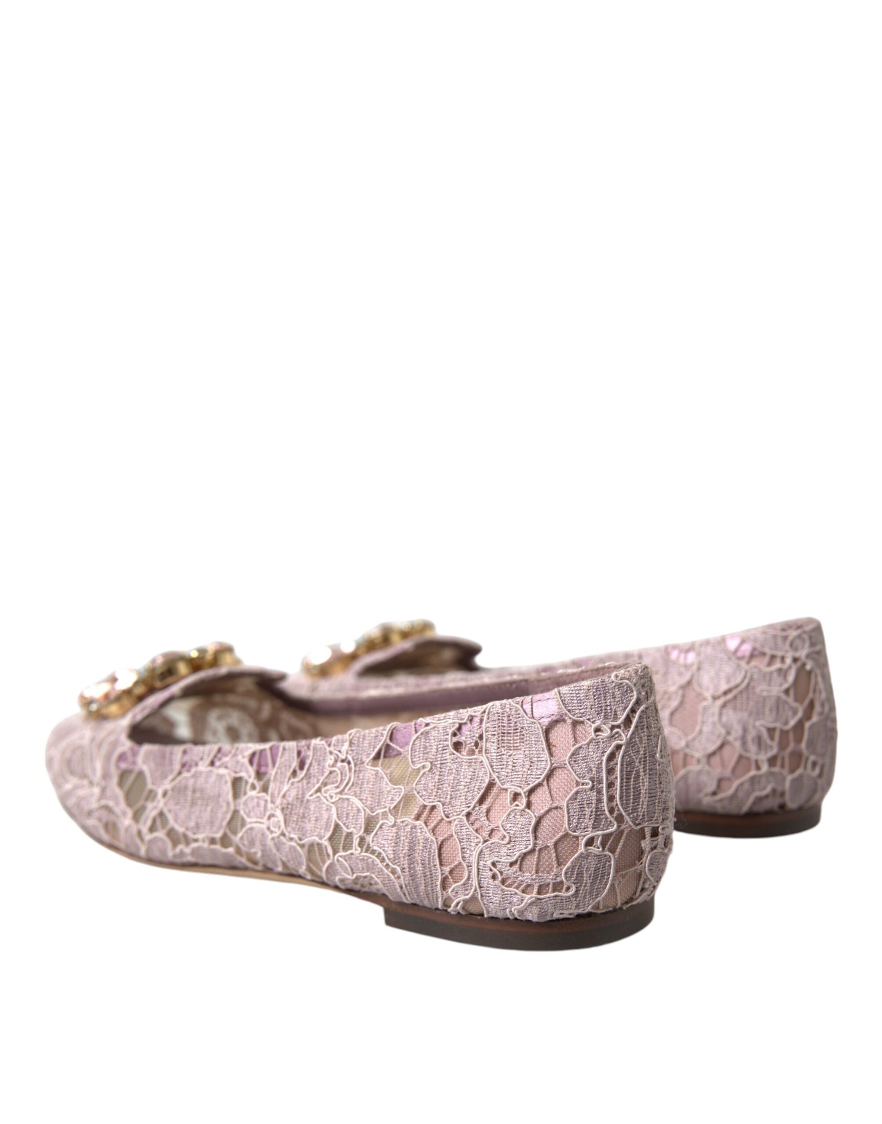 Dolce & Gabbana Pink Lace Crystal Ballet Flats Loafers Shoes | Regal Royce