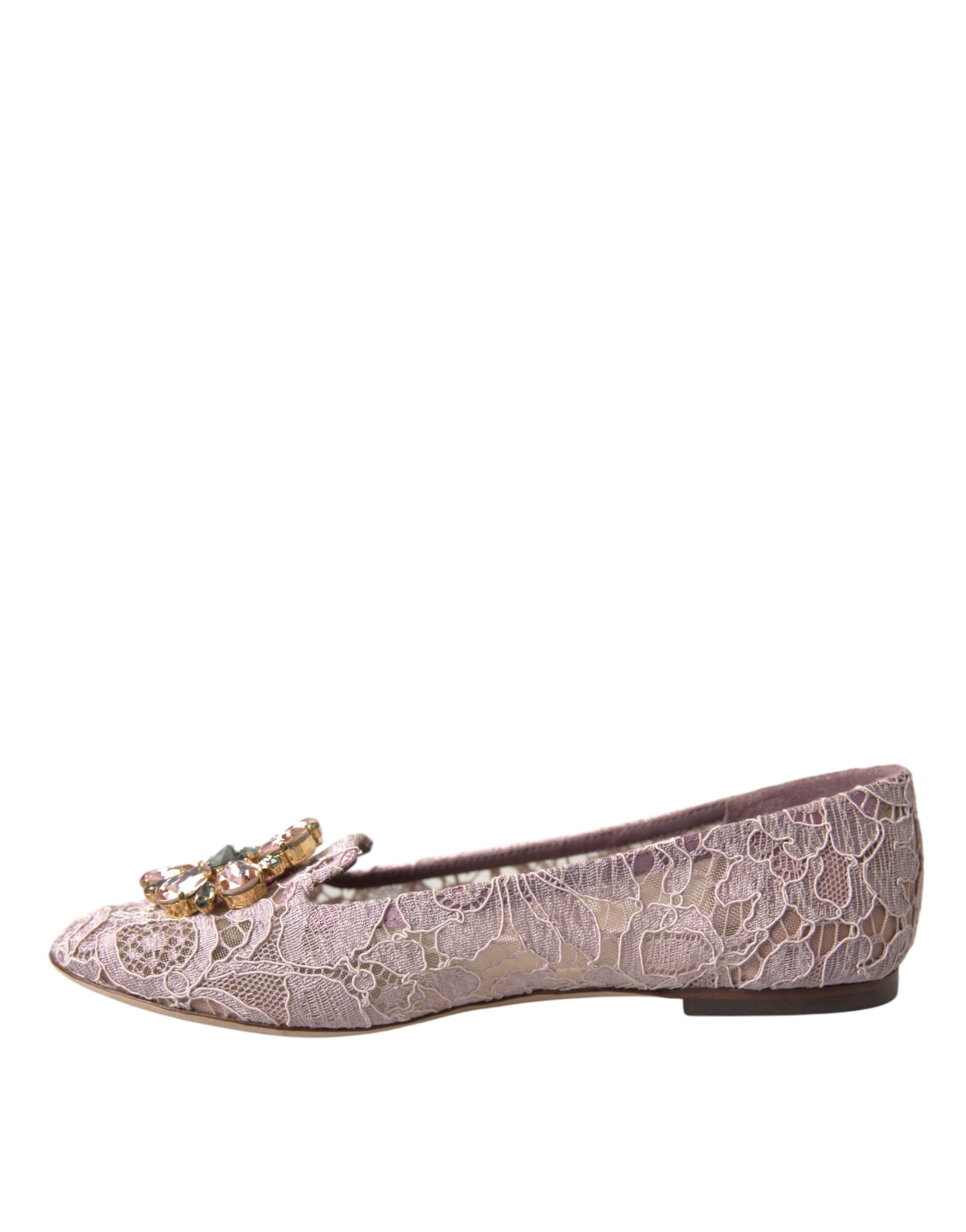 Dolce & Gabbana Pink Lace Crystal Ballet Flats Loafers Shoes | Regal Royce