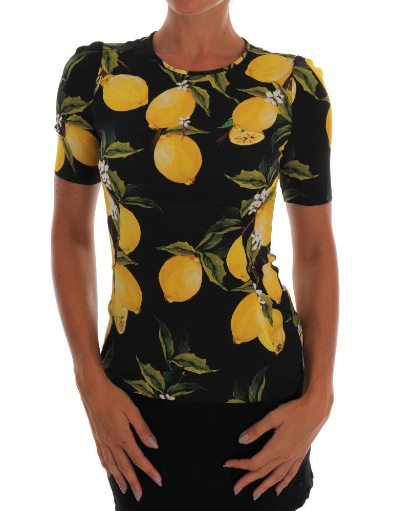 Dolce & Gabbana Multicolor Lemon Silk Stretch T-Shirt | Regal Royce