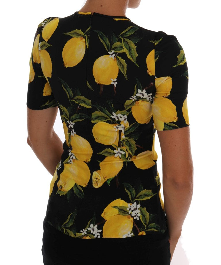 Dolce & Gabbana Multicolor Lemon Silk Stretch T-Shirt | Regal Royce