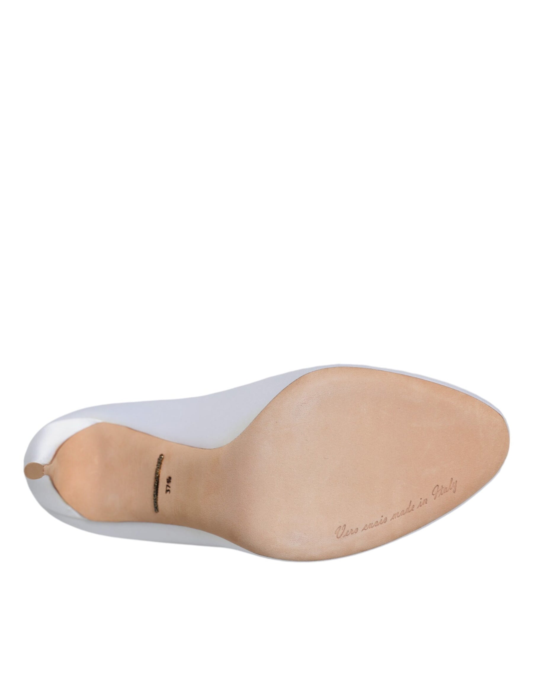 Dolce & Gabbana White Crystals Peep Toe Satin Pumps Shoes | Regal Royce