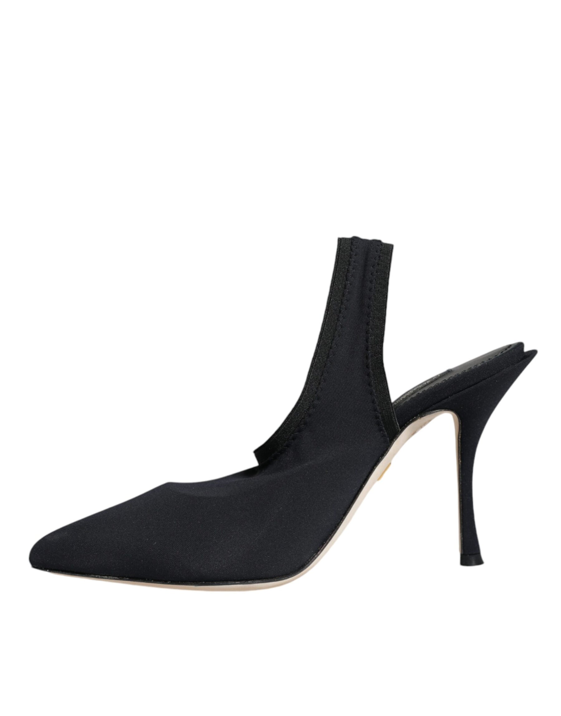 Dolce & Gabbana Black Jersey Stretch Heels Slingback Shoes | Regal Royce