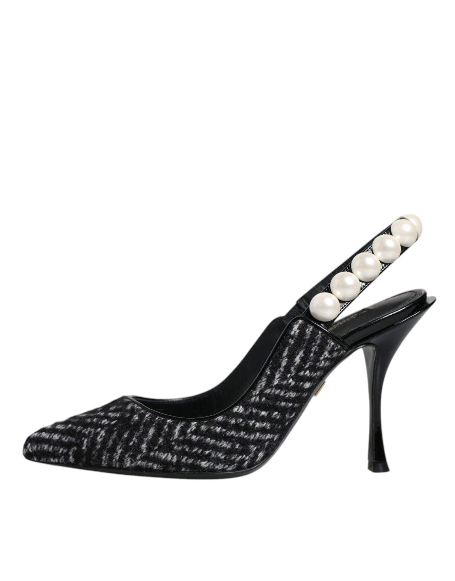 Dolce & Gabbana White Black Chevron Faux Pearl Slingback Shoes | Regal Royce