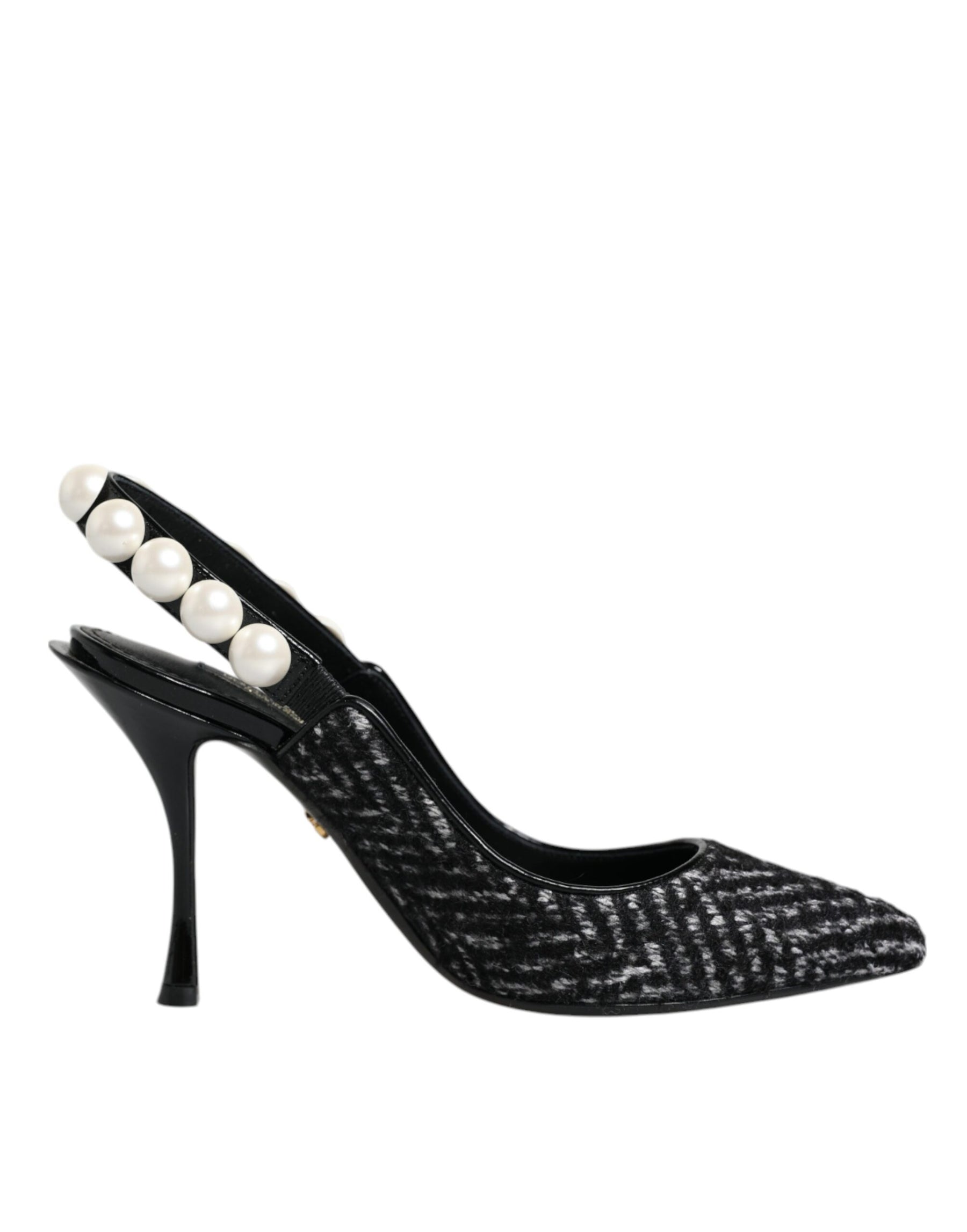Dolce & Gabbana White Black Chevron Faux Pearl Slingback Shoes | Regal Royce