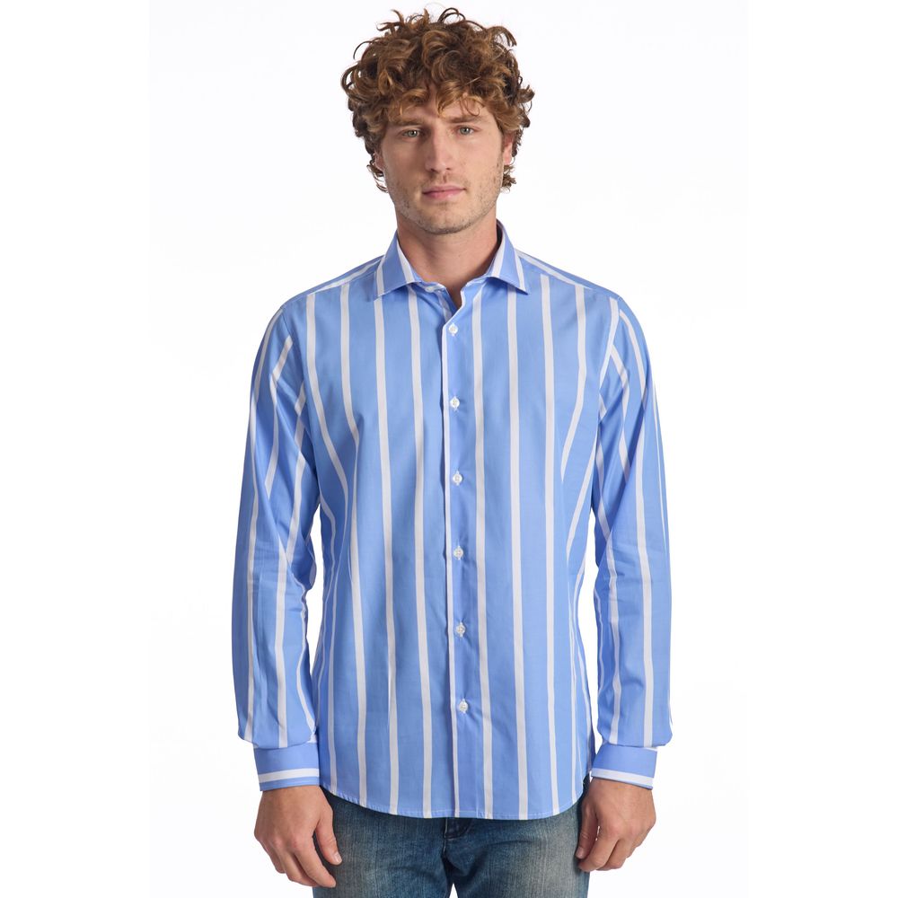 Baldinini Trend Light Blue Cotton Men Shirt | Regal Royce