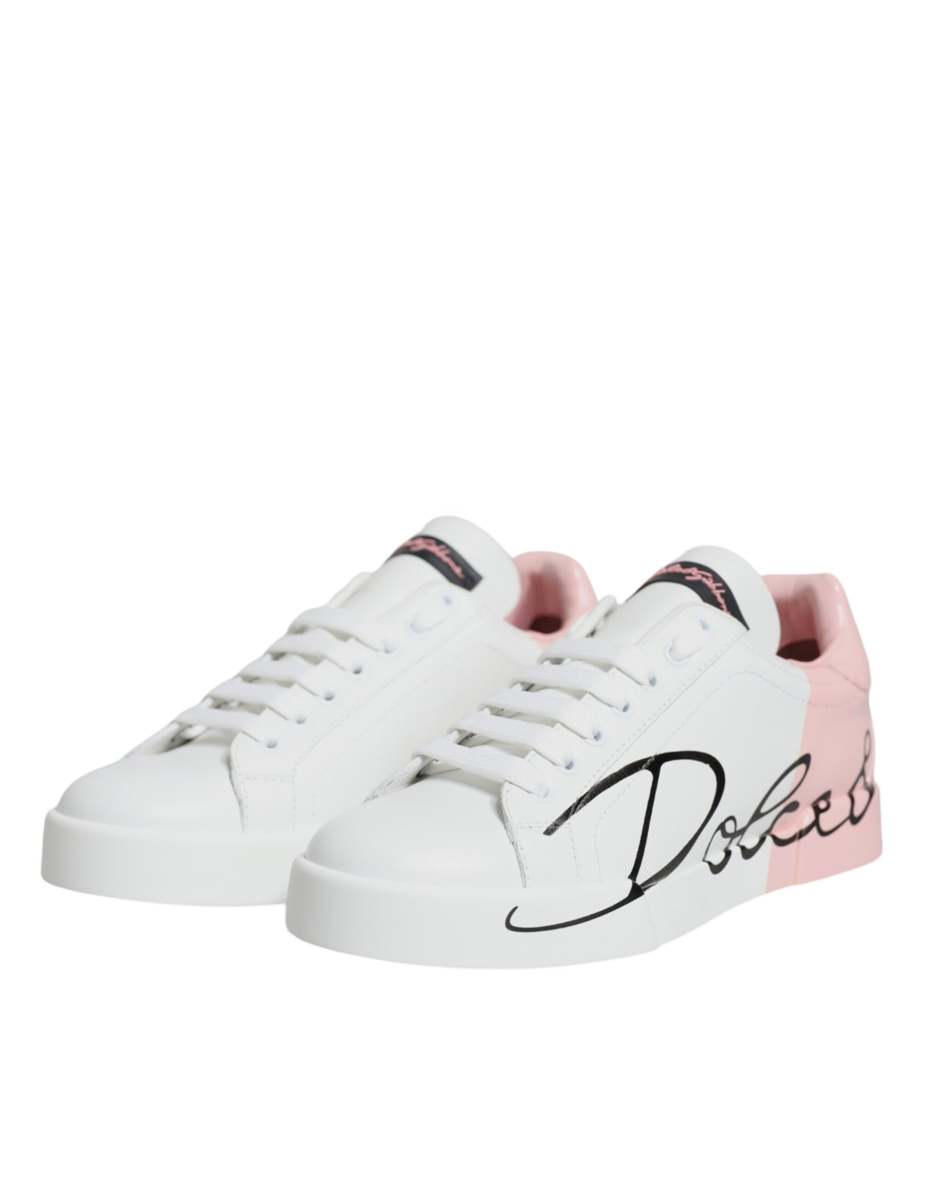 Dolce & Gabbana White Pink Portofino Low Top Sneakers Shoes | Regal Royce