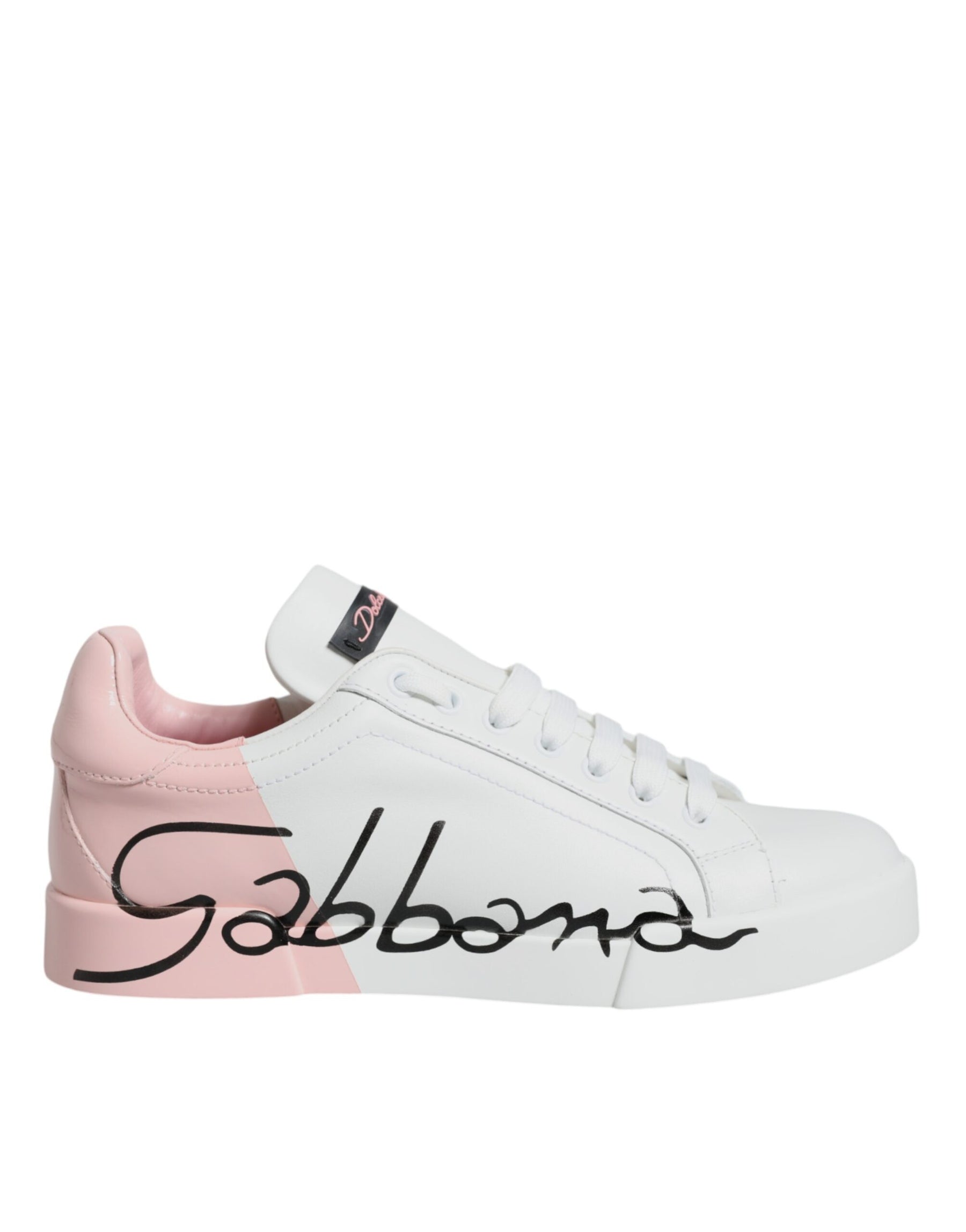 Dolce & Gabbana White Pink Portofino Low Top Sneakers Shoes | Regal Royce