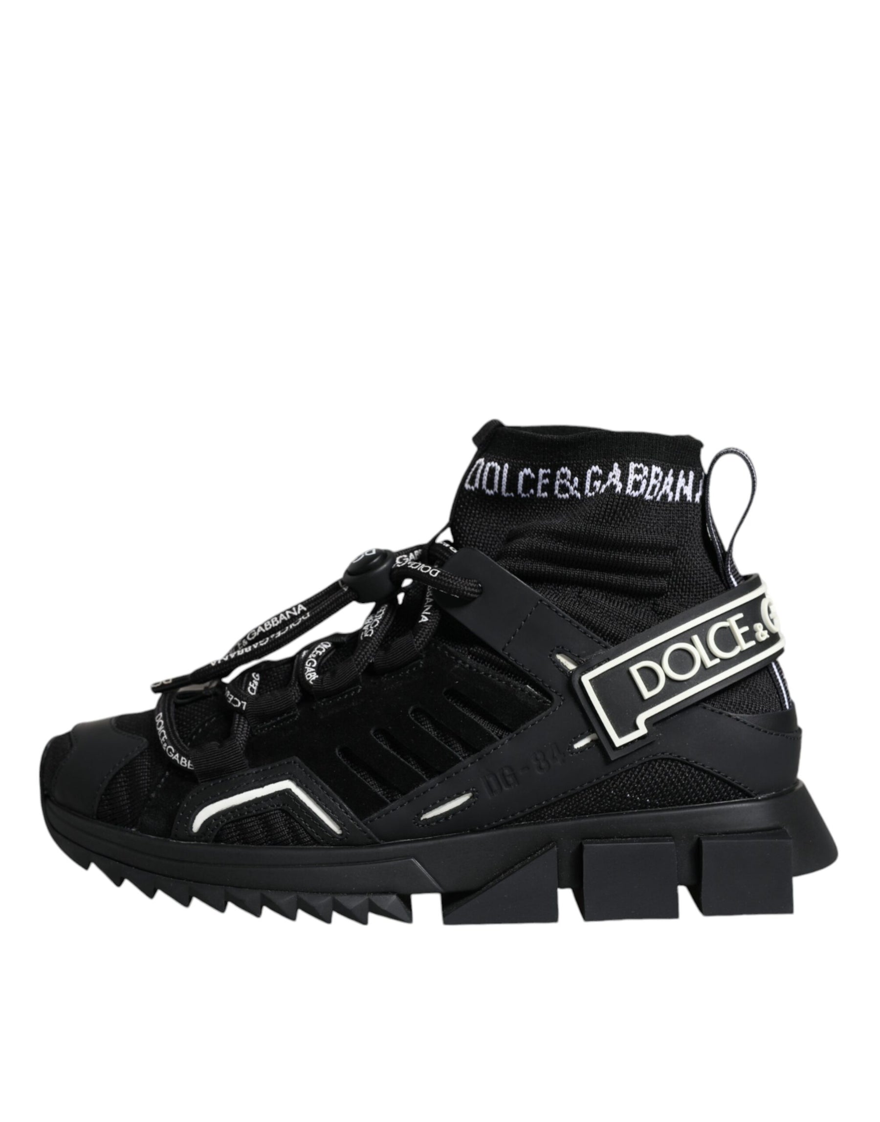 Dolce & Gabbana Black Sorrento Socks Logo Sneakers Shoes | Regal Royce