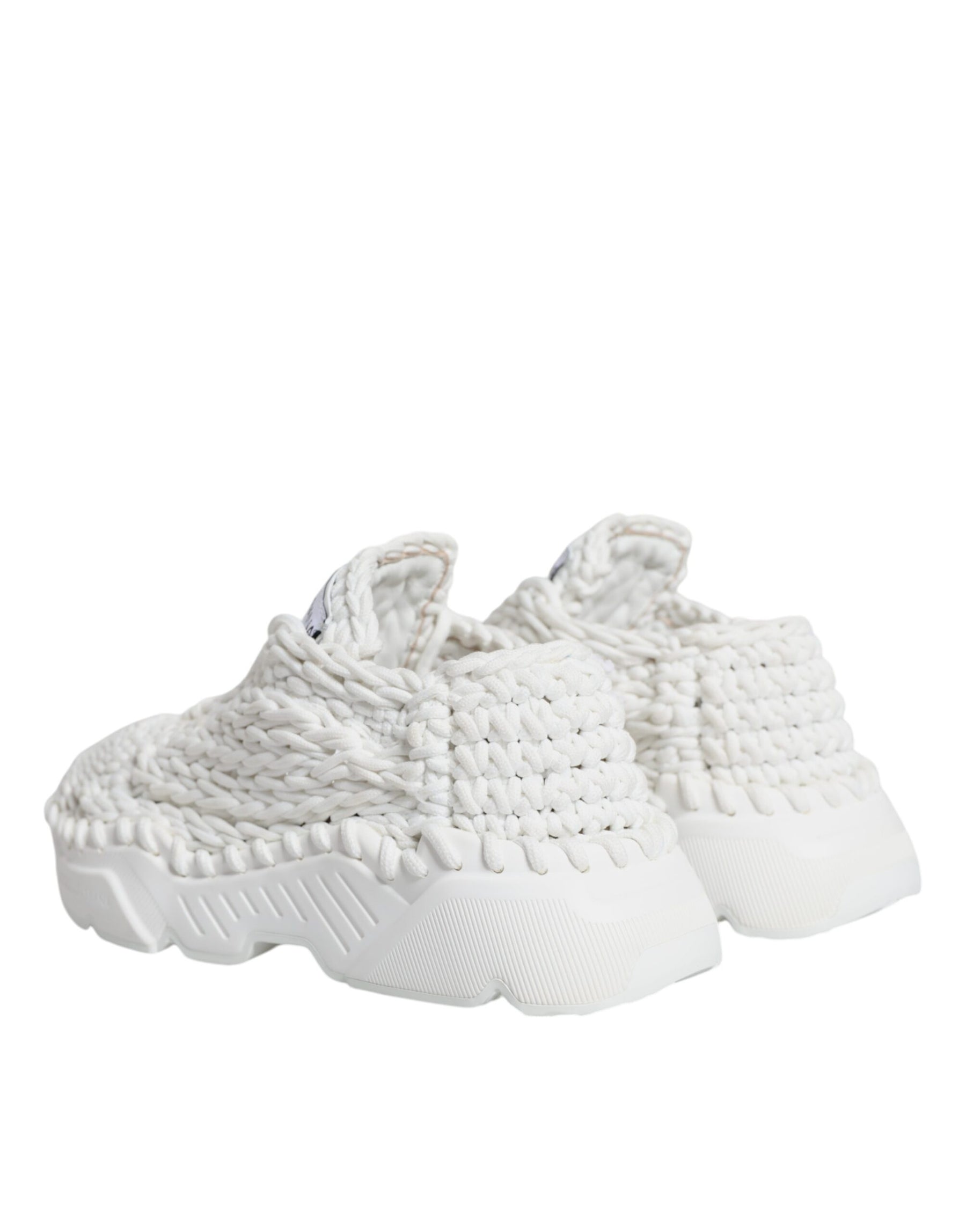 Dolce & Gabbana White Knitted Daymaster Sneakers Shoes | Regal Royce