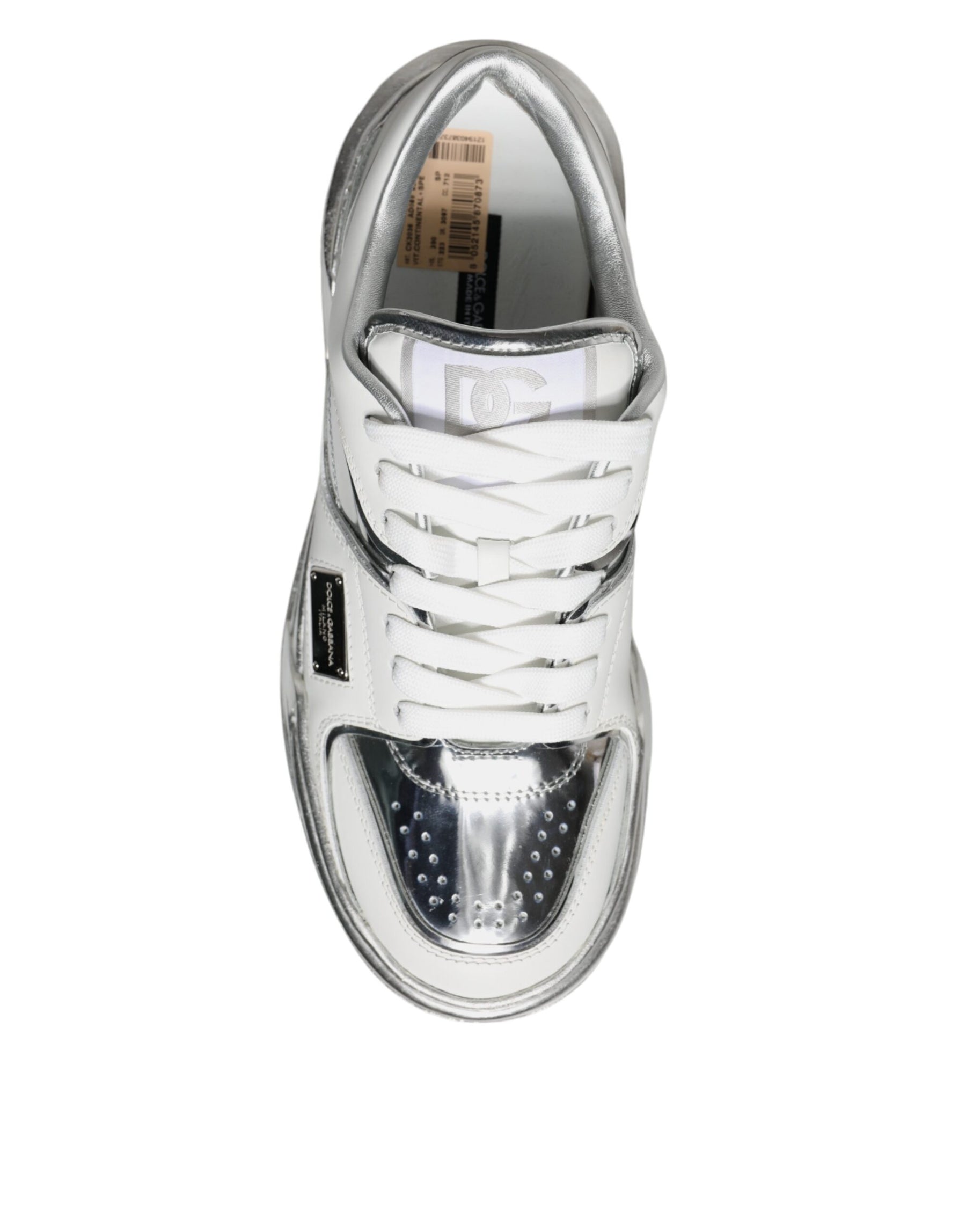 Dolce & Gabbana White Silver Leather Low Top Sneakers Shoes | Regal Royce
