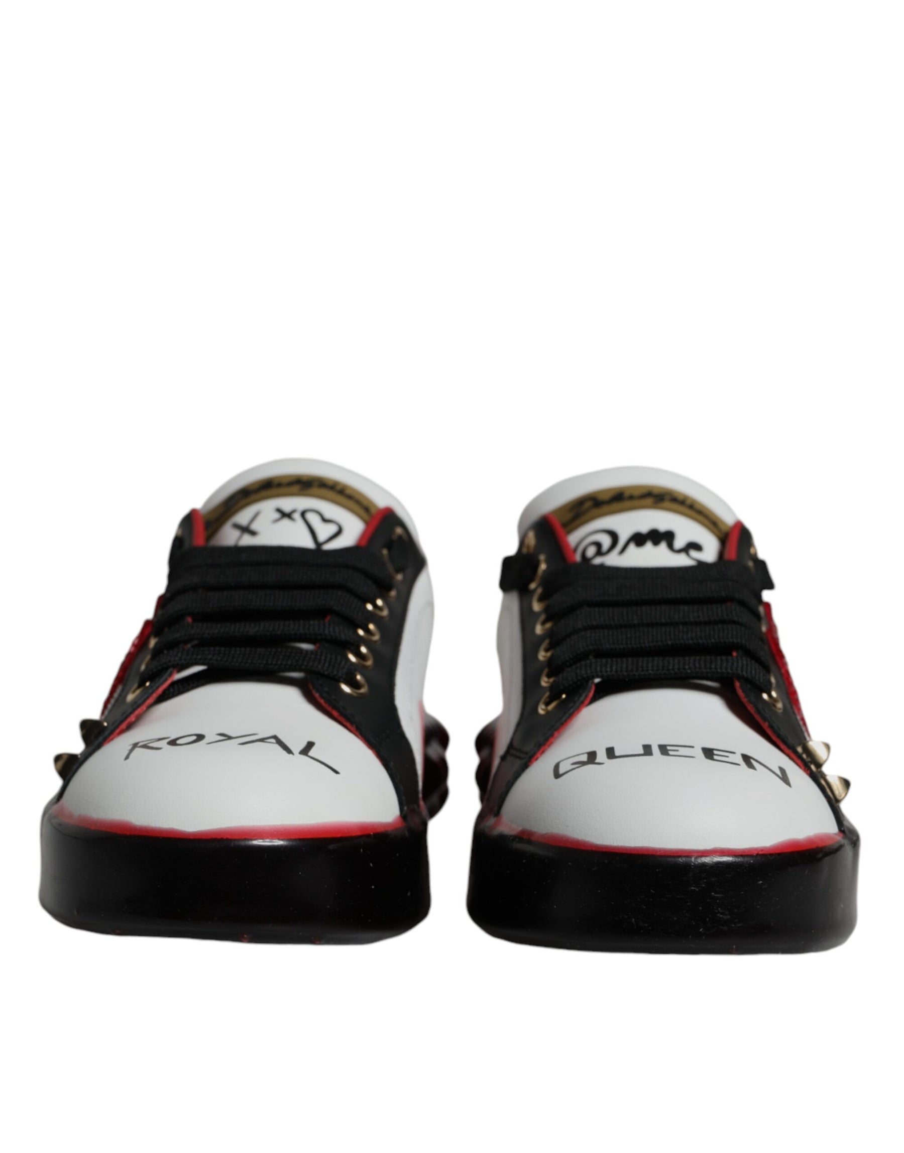 Dolce & Gabbana White Red Crystals Leather Portofino Sneakers Shoes | Regal Royce