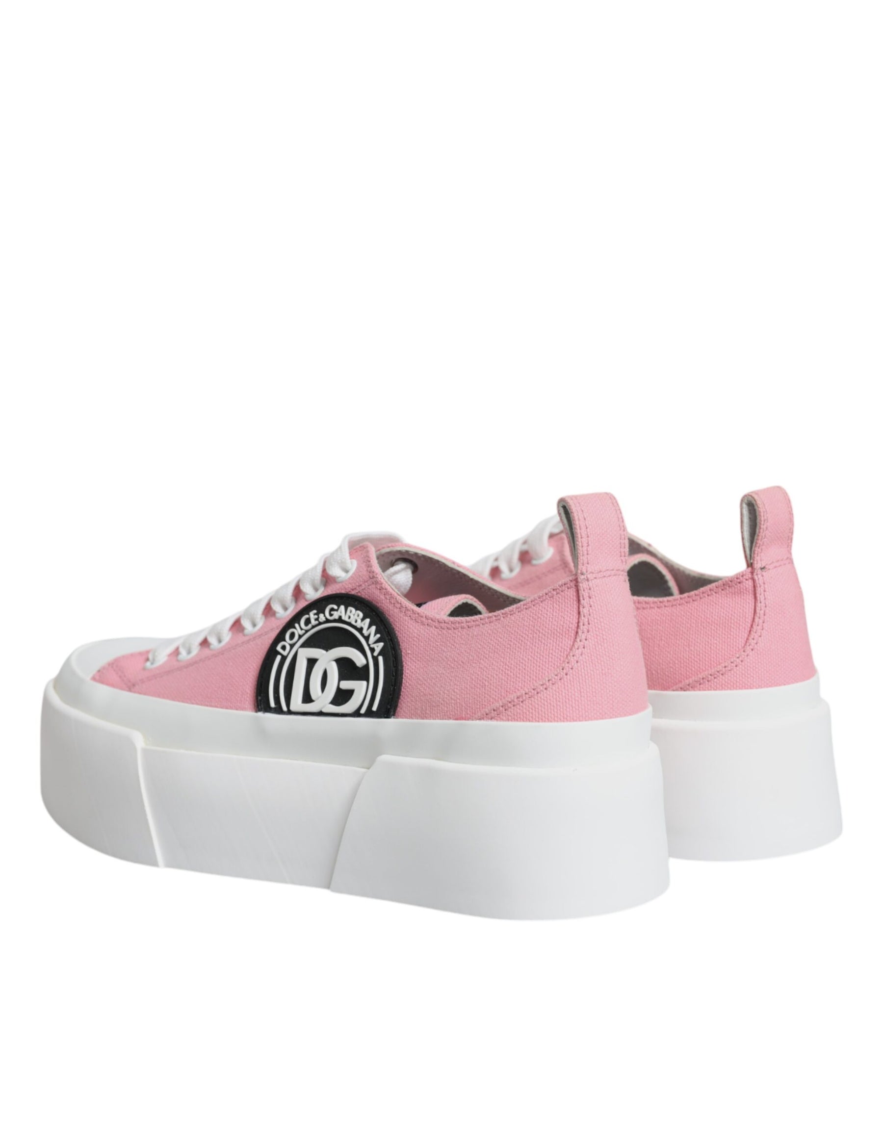 Dolce & Gabbana Pink White Canvas Logo Low Top Sneakers Shoes | Regal Royce