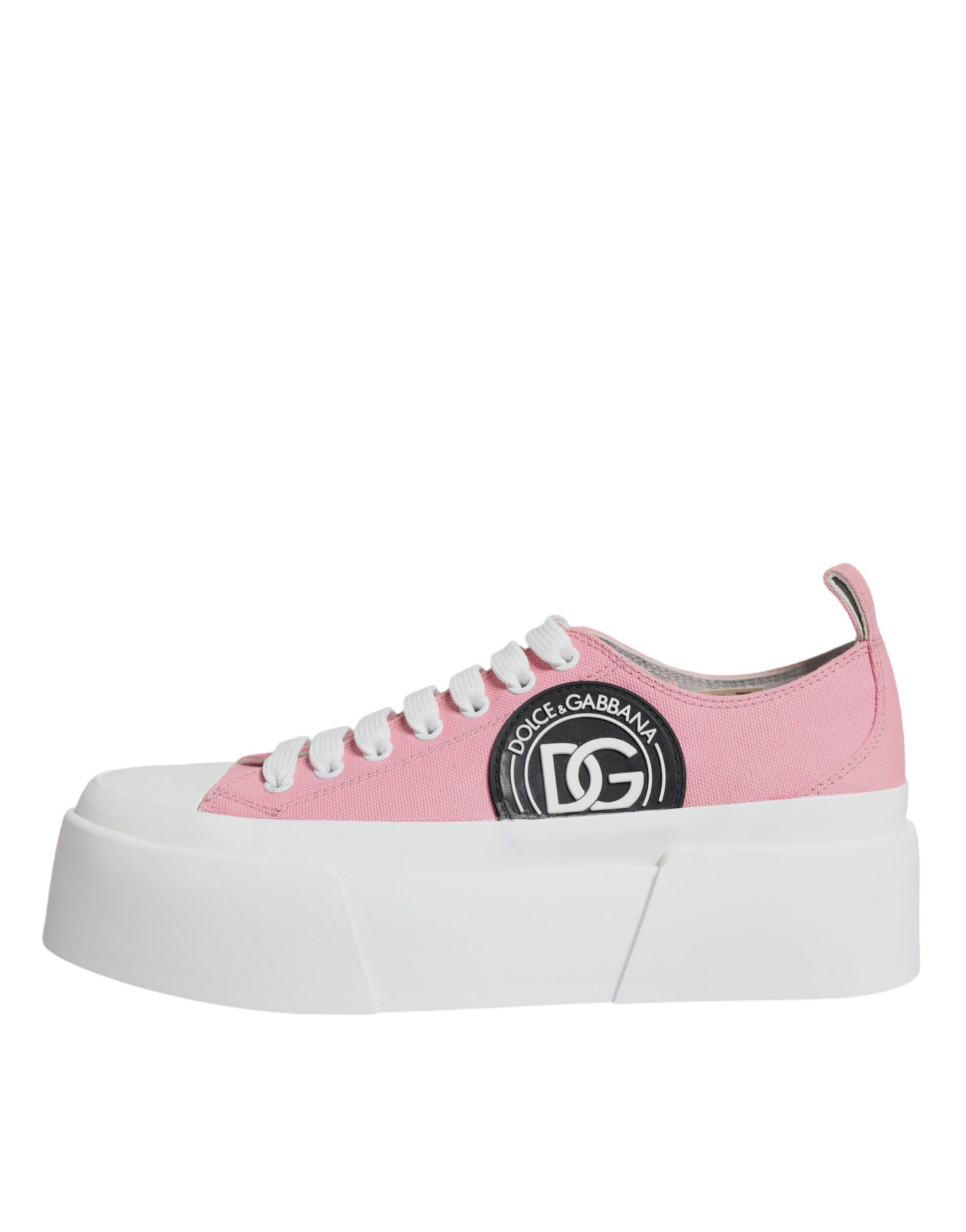 Dolce & Gabbana Pink White Canvas Logo Low Top Sneakers Shoes | Regal Royce