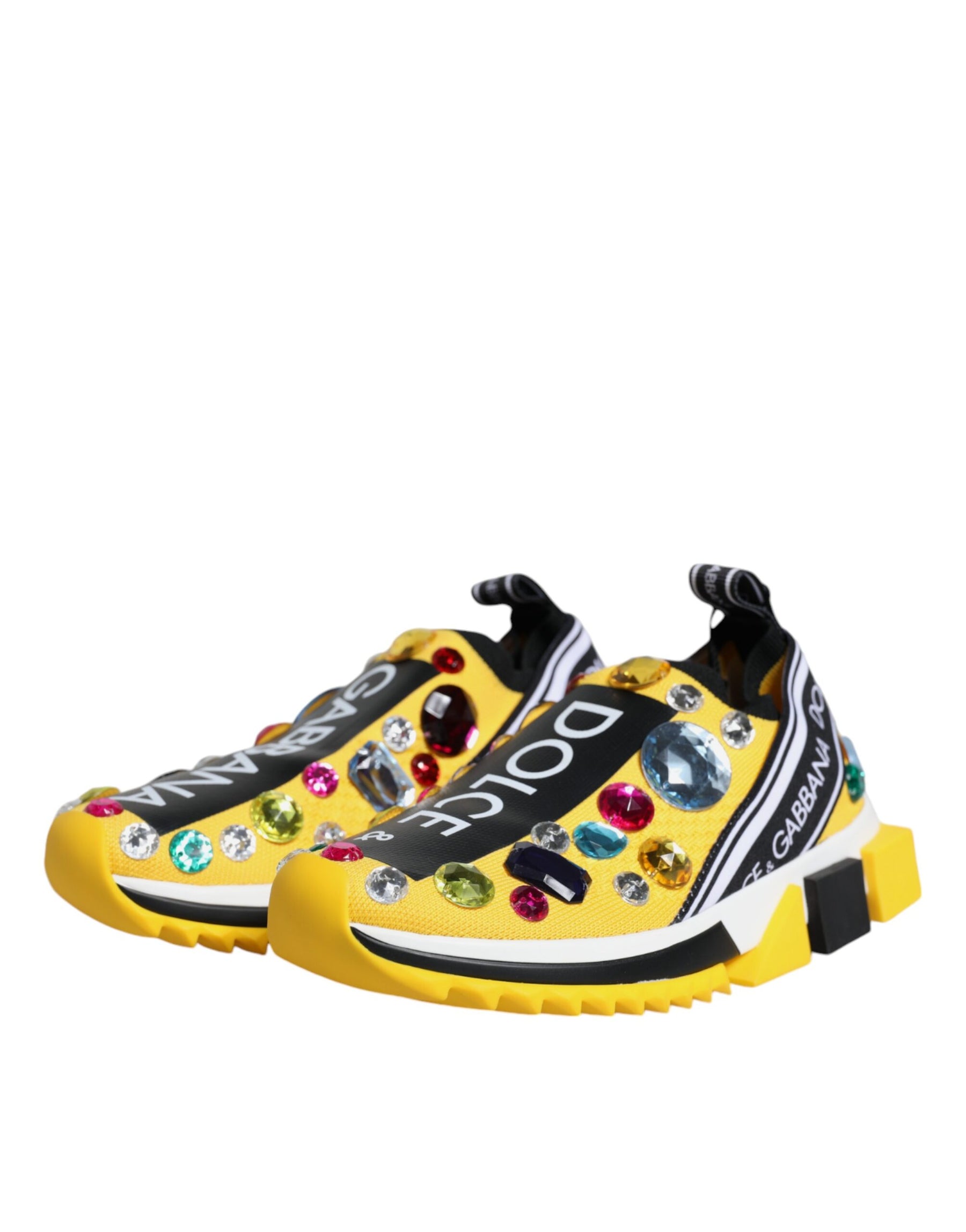 Dolce & Gabbana Yellow Sorrento Crystals Low Top Sneakers Shoes | Regal Royce