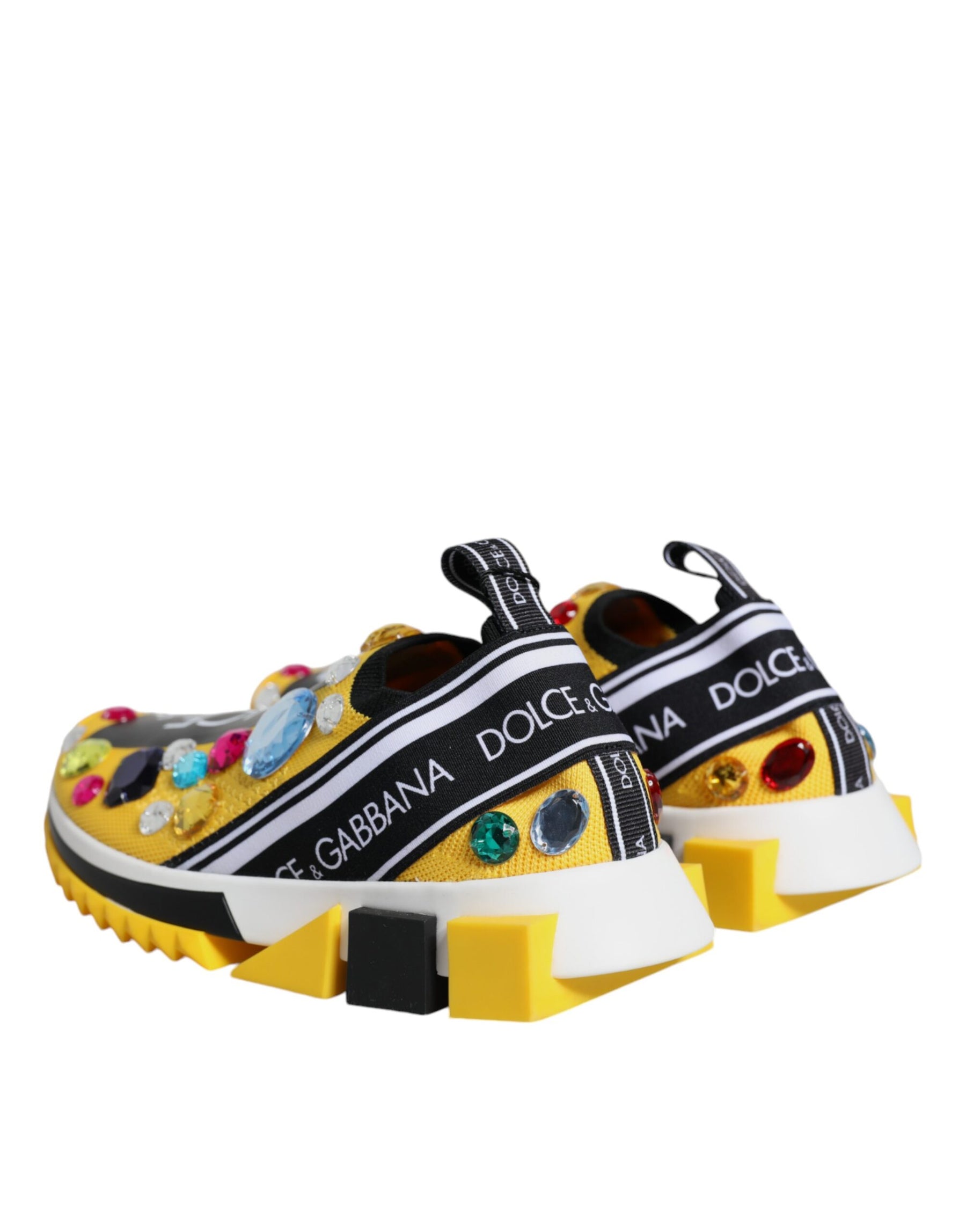 Dolce & Gabbana Yellow Sorrento Crystals Low Top Sneakers Shoes | Regal Royce