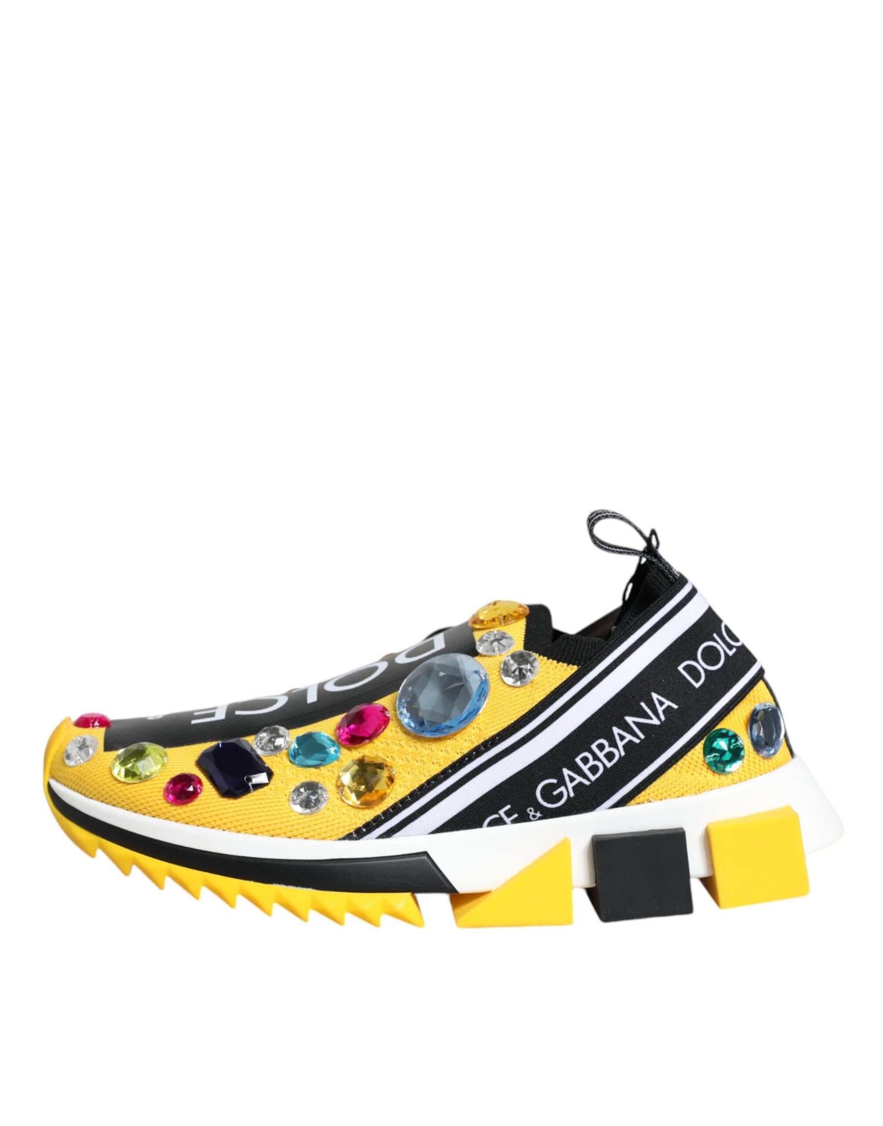Dolce & Gabbana Yellow Sorrento Crystals Low Top Sneakers Shoes | Regal Royce