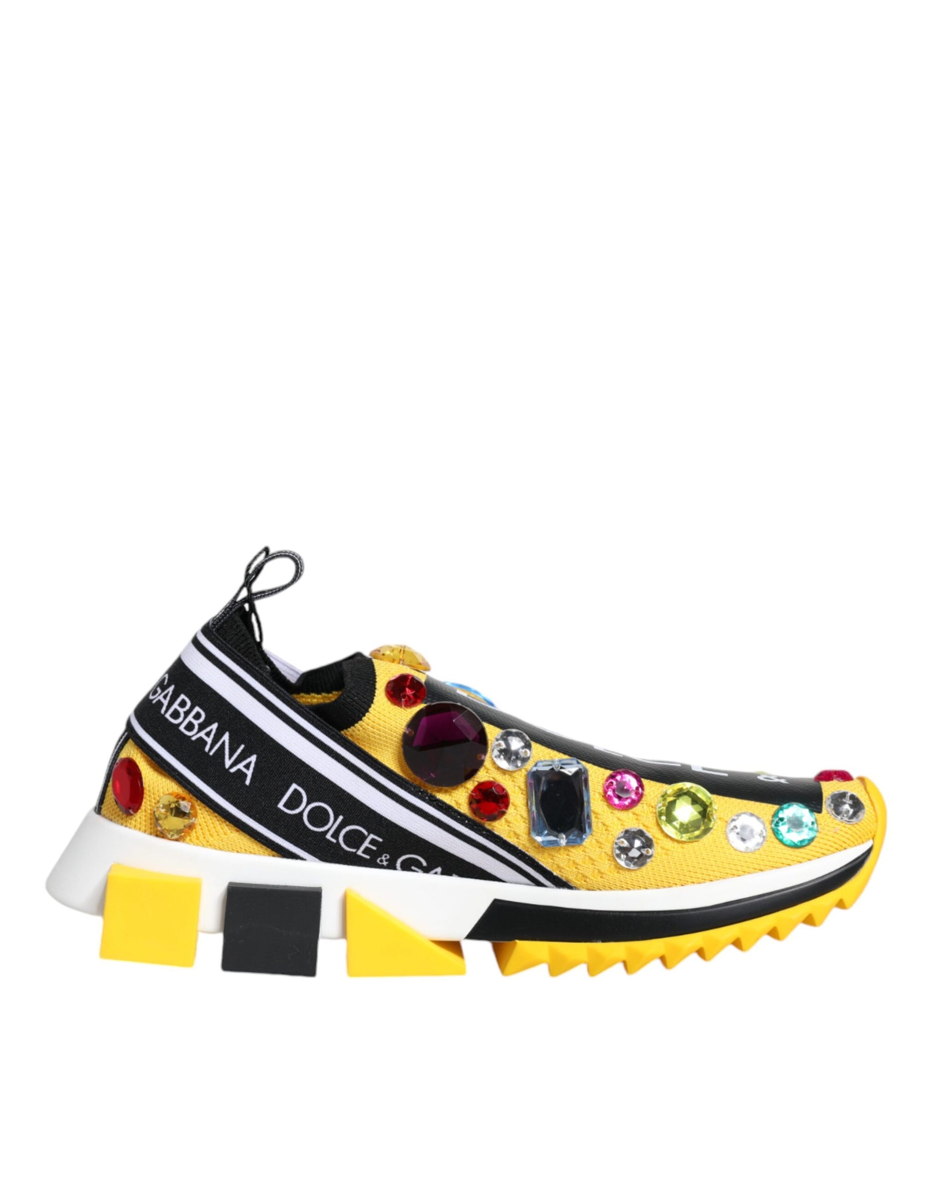 Dolce & Gabbana Yellow Sorrento Crystals Low Top Sneakers Shoes | Regal Royce