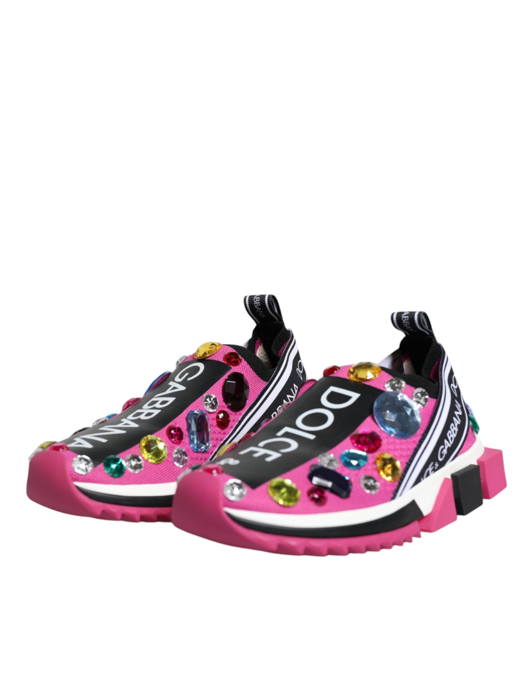 Dolce & Gabbana Pink Sorrento Crystals Low Top Sneakers Shoes | Regal Royce