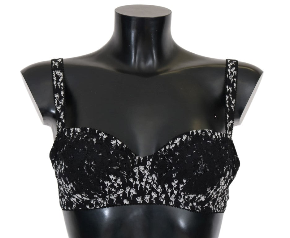 Dolce & Gabbana Black Silk White Lace Stretch Underwear Bra | Regal Royce