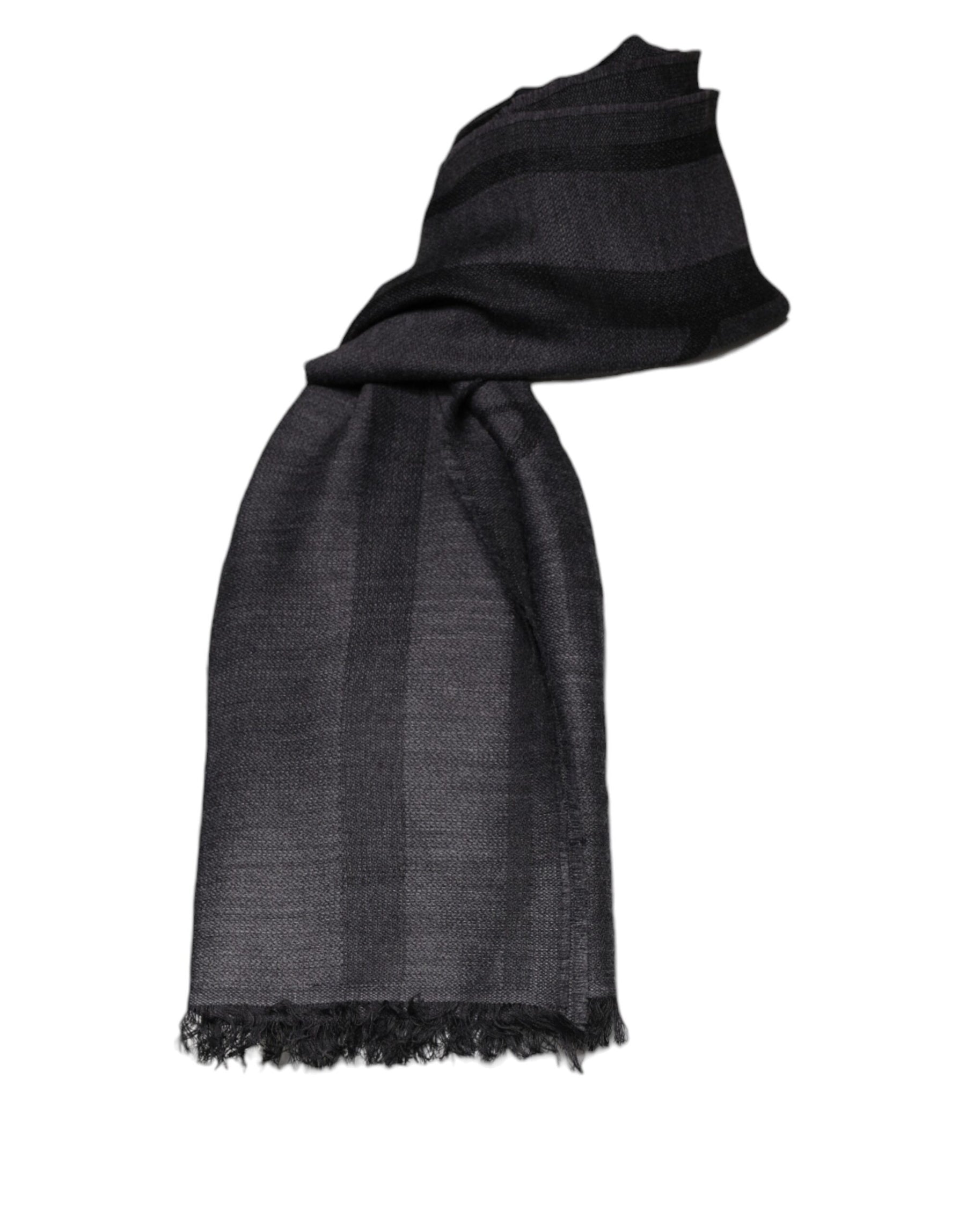 GF Ferre Dark Gray Wool Viscose Foulard Patterned Scarf | Regal Royce