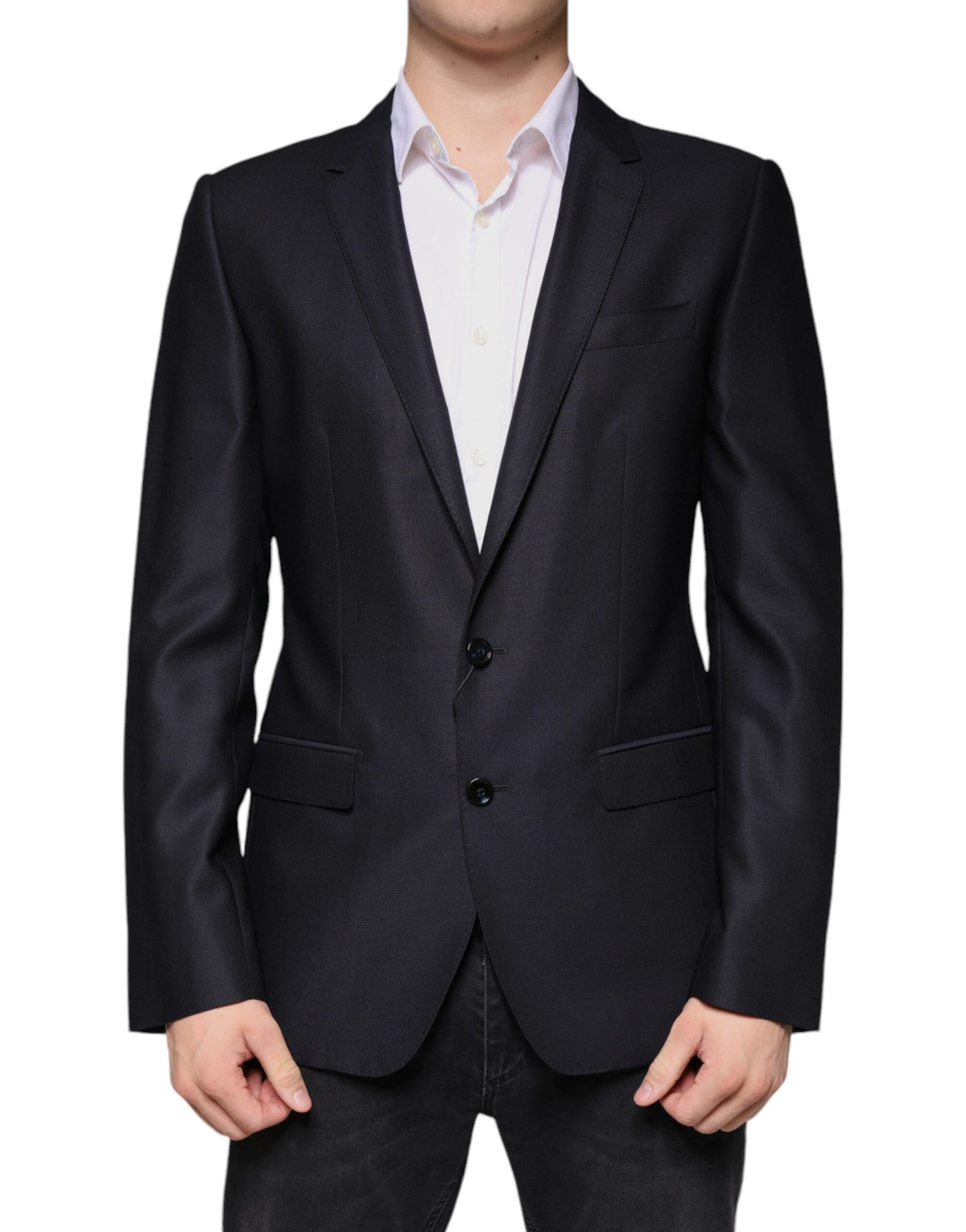 Dolce & Gabbana Dark Blue Wool Single Breasted Dress Coat Blazer | Regal Royce