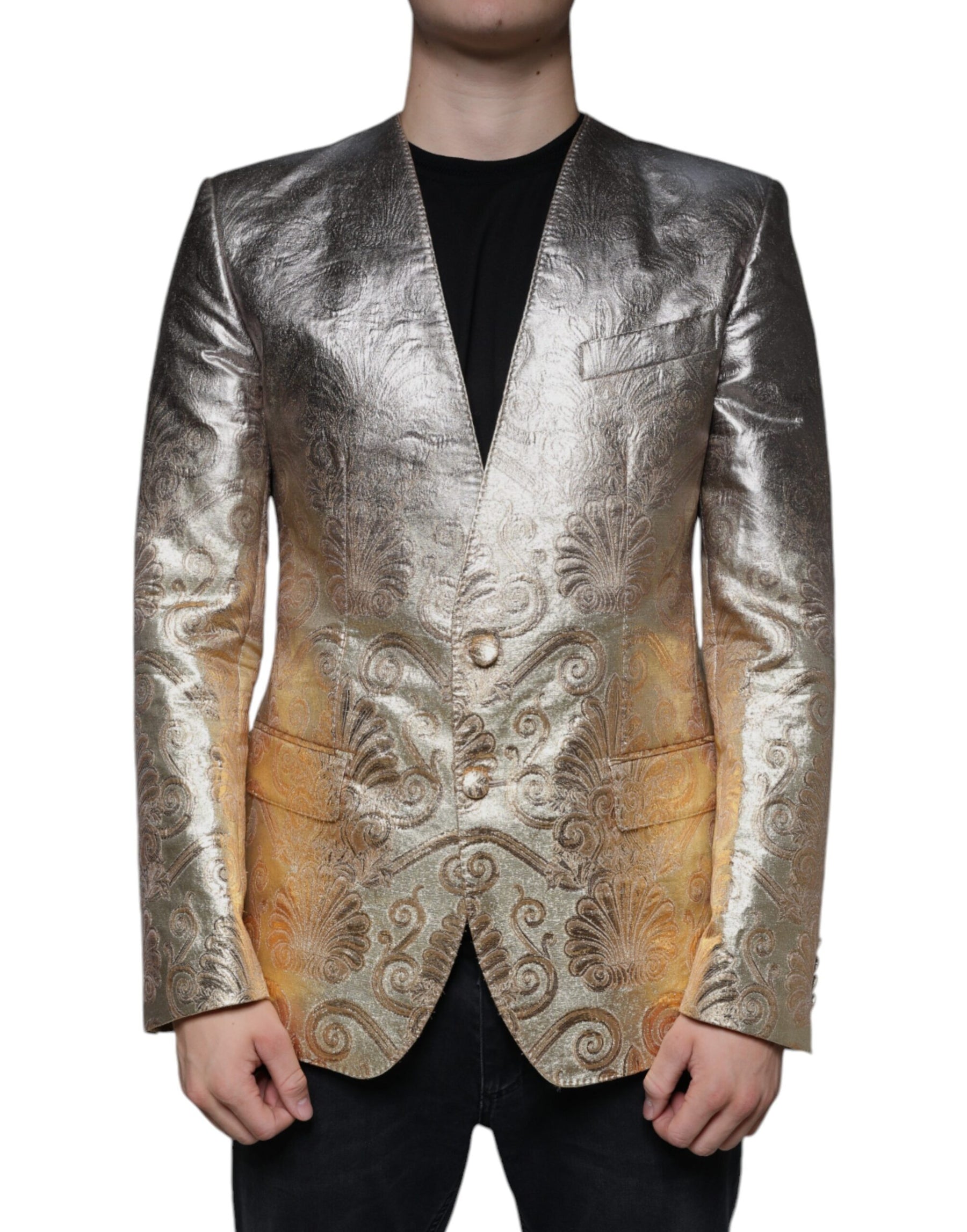 Dolce & Gabbana Gold Jacquard Single Breasted Dress Blazer | Regal Royce
