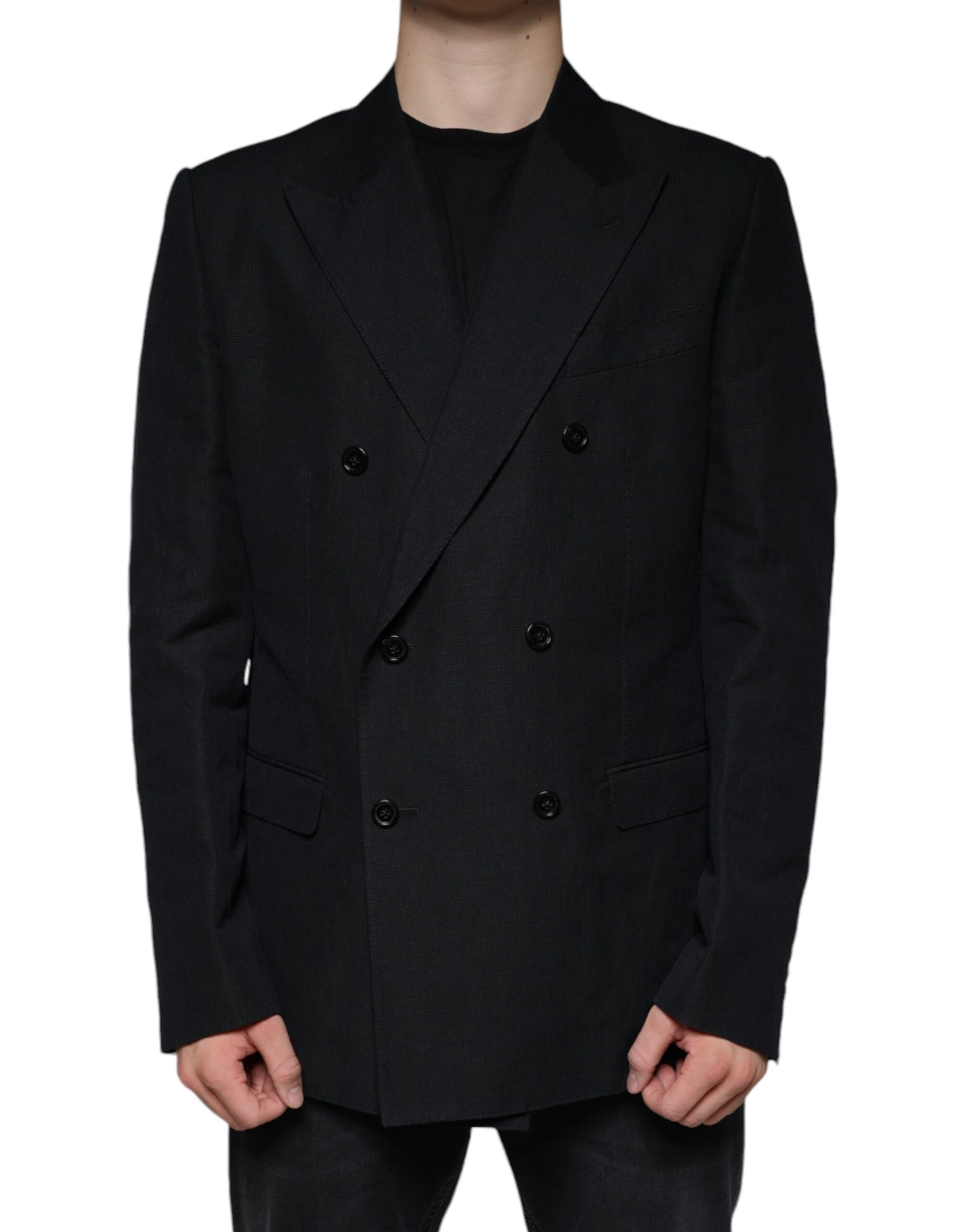 Dolce & Gabbana Black Linen Double Breasted Dress Blazer | Regal Royce