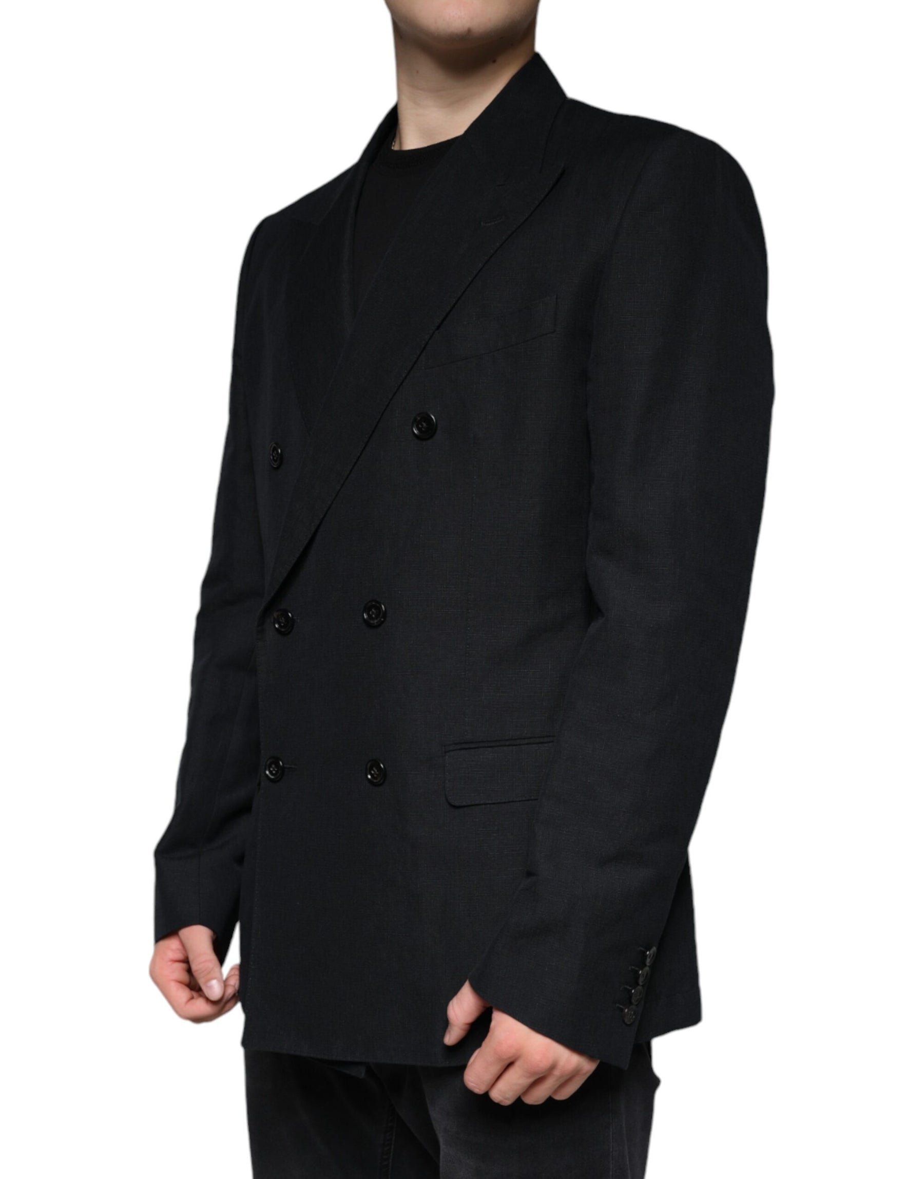 Dolce & Gabbana Black Linen Double Breasted Dress Blazer | Regal Royce