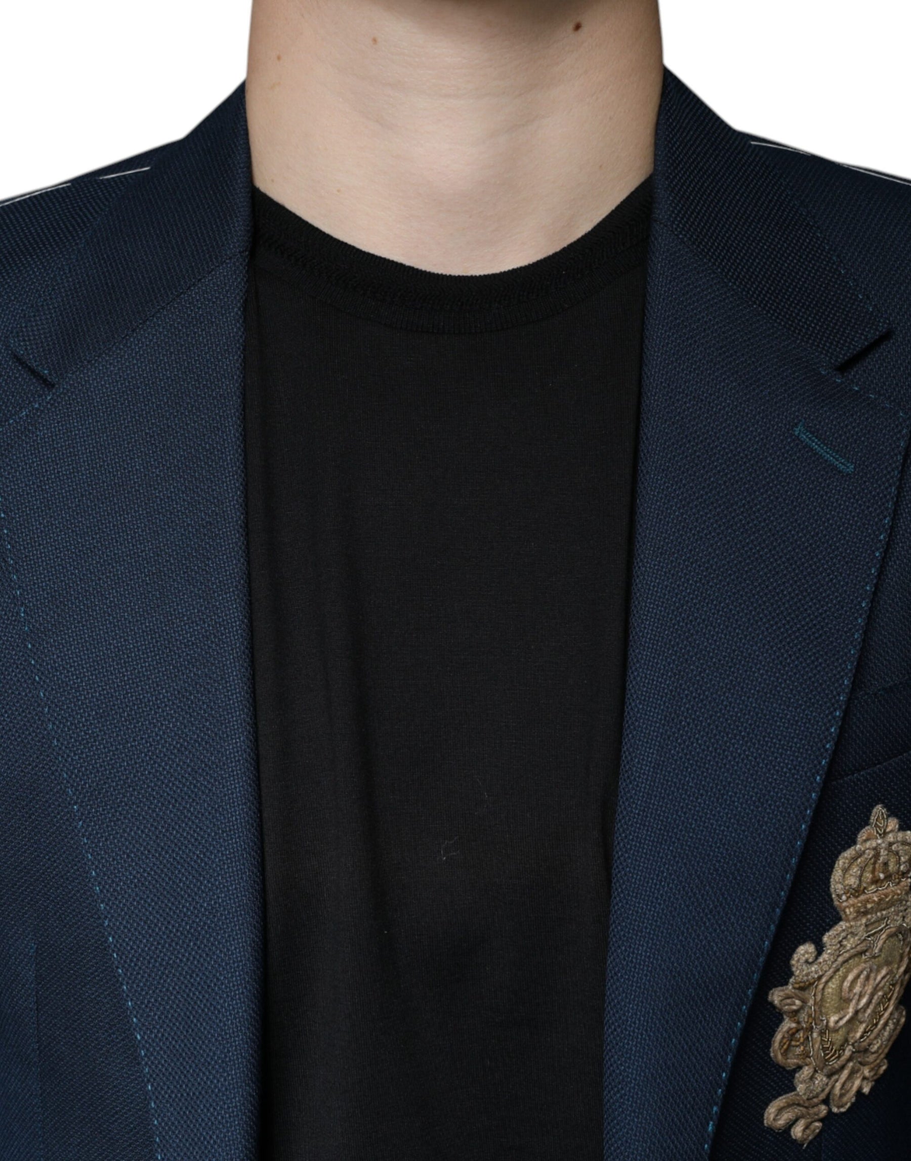 Dolce & Gabbana Blue Wool Logo Single Breasted Coat Blazer | Regal Royce