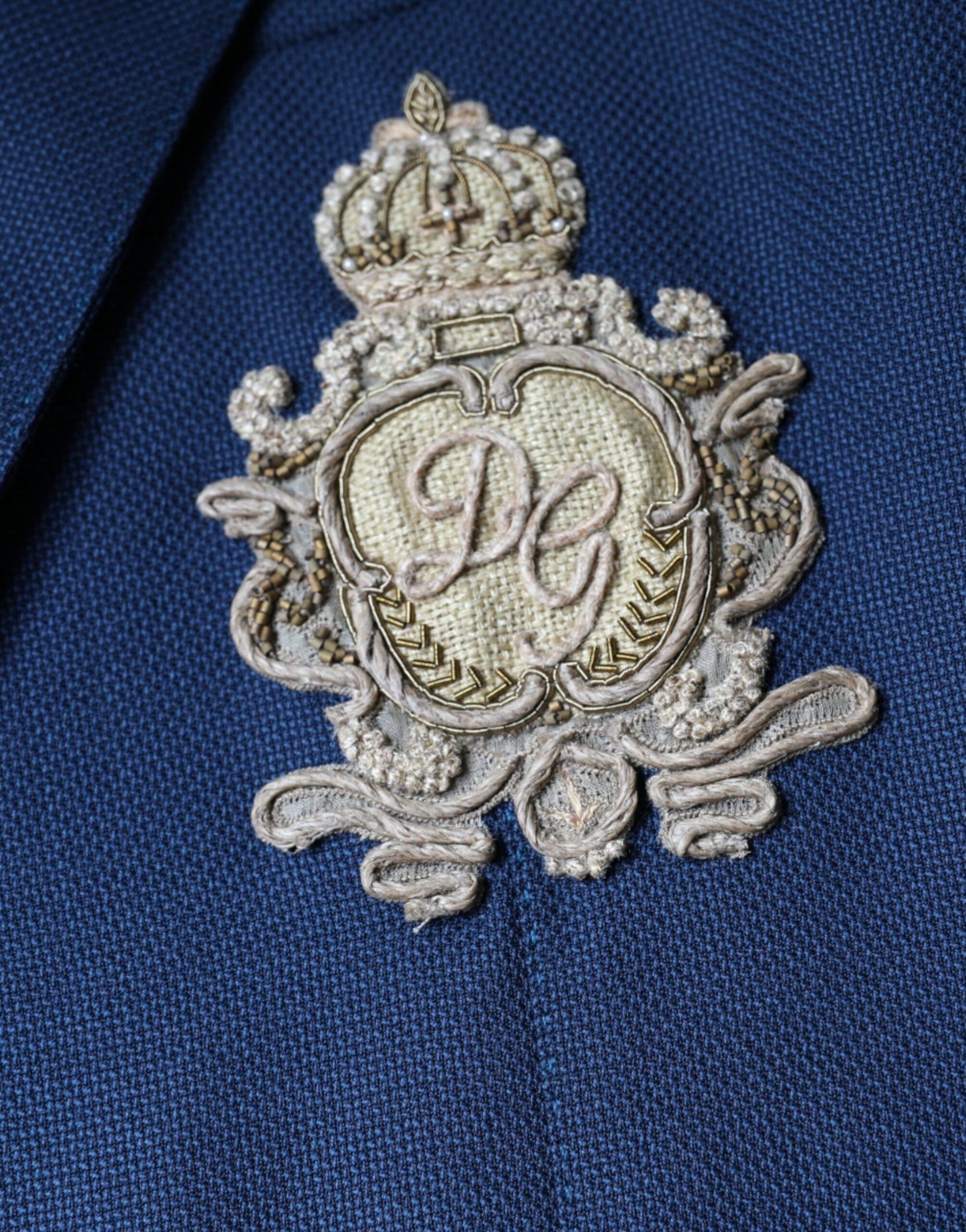 Dolce & Gabbana Blue Wool Logo Single Breasted Coat Blazer | Regal Royce
