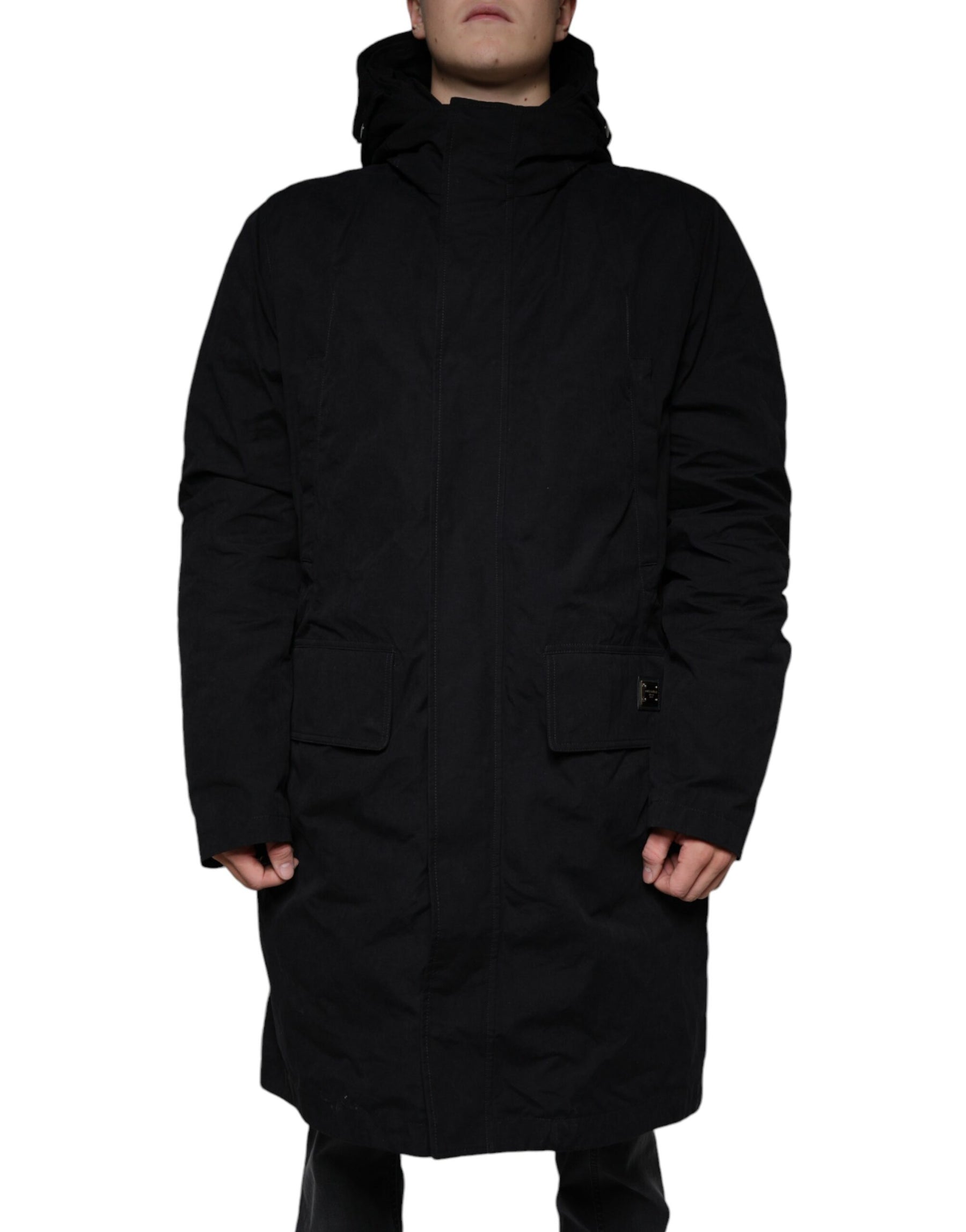 Dolce & Gabbana Black Hooded Parka Cotton Trench Coat Jacket | Regal Royce
