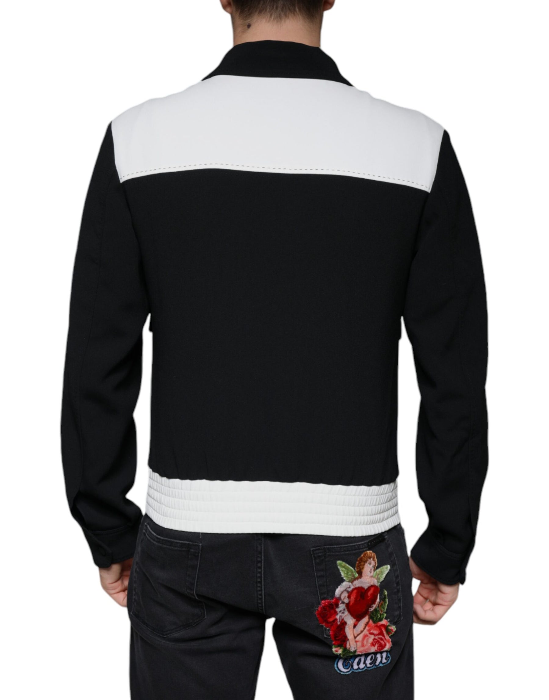 Dolce & Gabbana Black White DG Crown Full Zip Blouson Jacket | Regal Royce