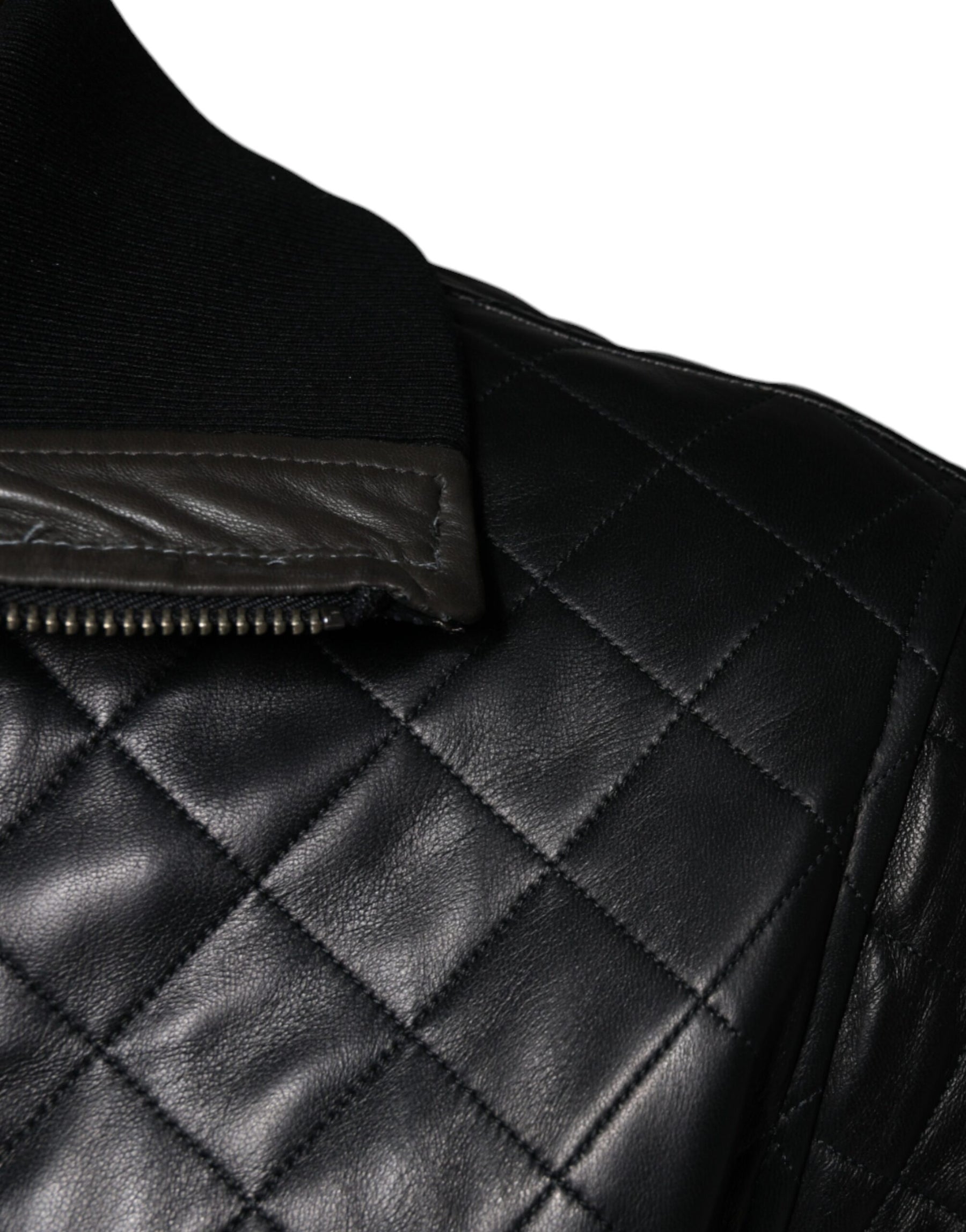 Dolce & Gabbana Black Calf Leather Quilted Full Zip Jacket | Regal Royce