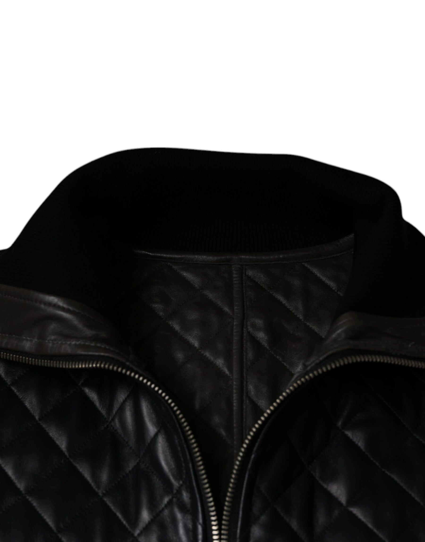 Dolce & Gabbana Black Calf Leather Quilted Full Zip Jacket | Regal Royce