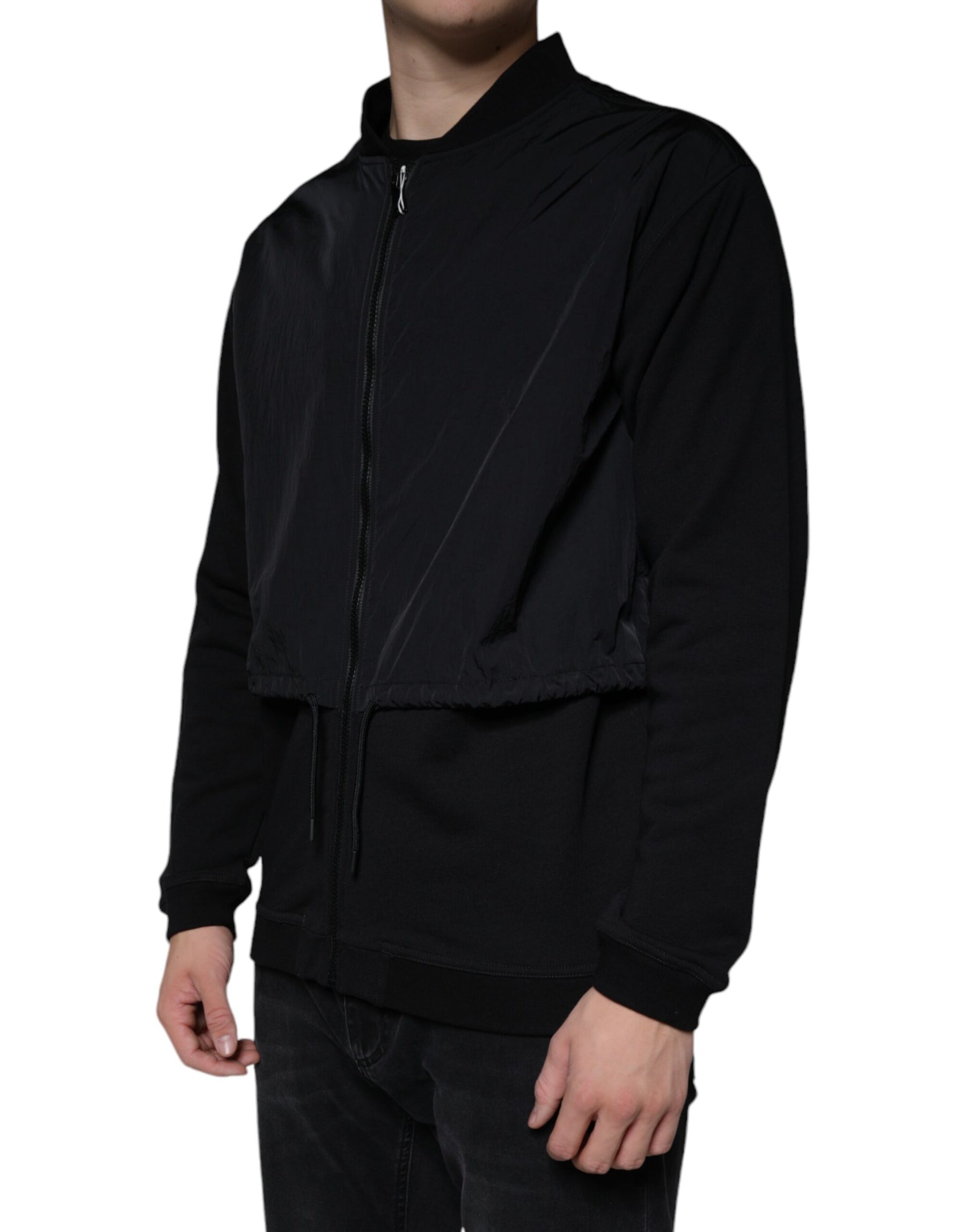 MSGM Black Cotton Full Zip Bomber Long Sleeves Jacket | Regal Royce