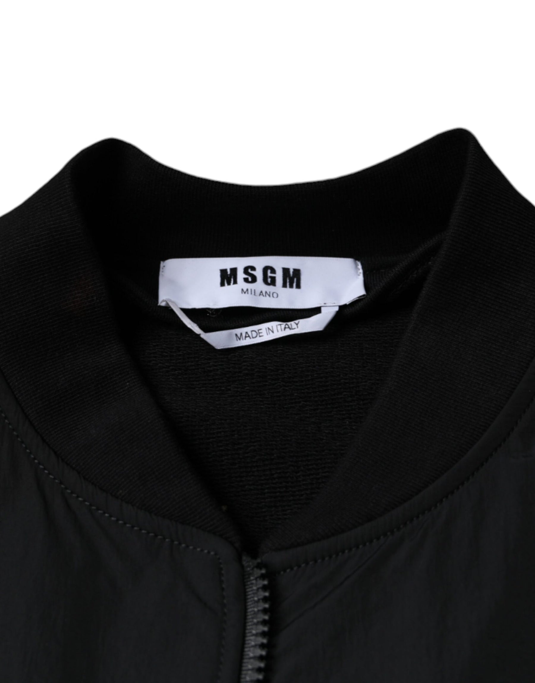 MSGM Black Cotton Full Zip Bomber Long Sleeves Jacket | Regal Royce