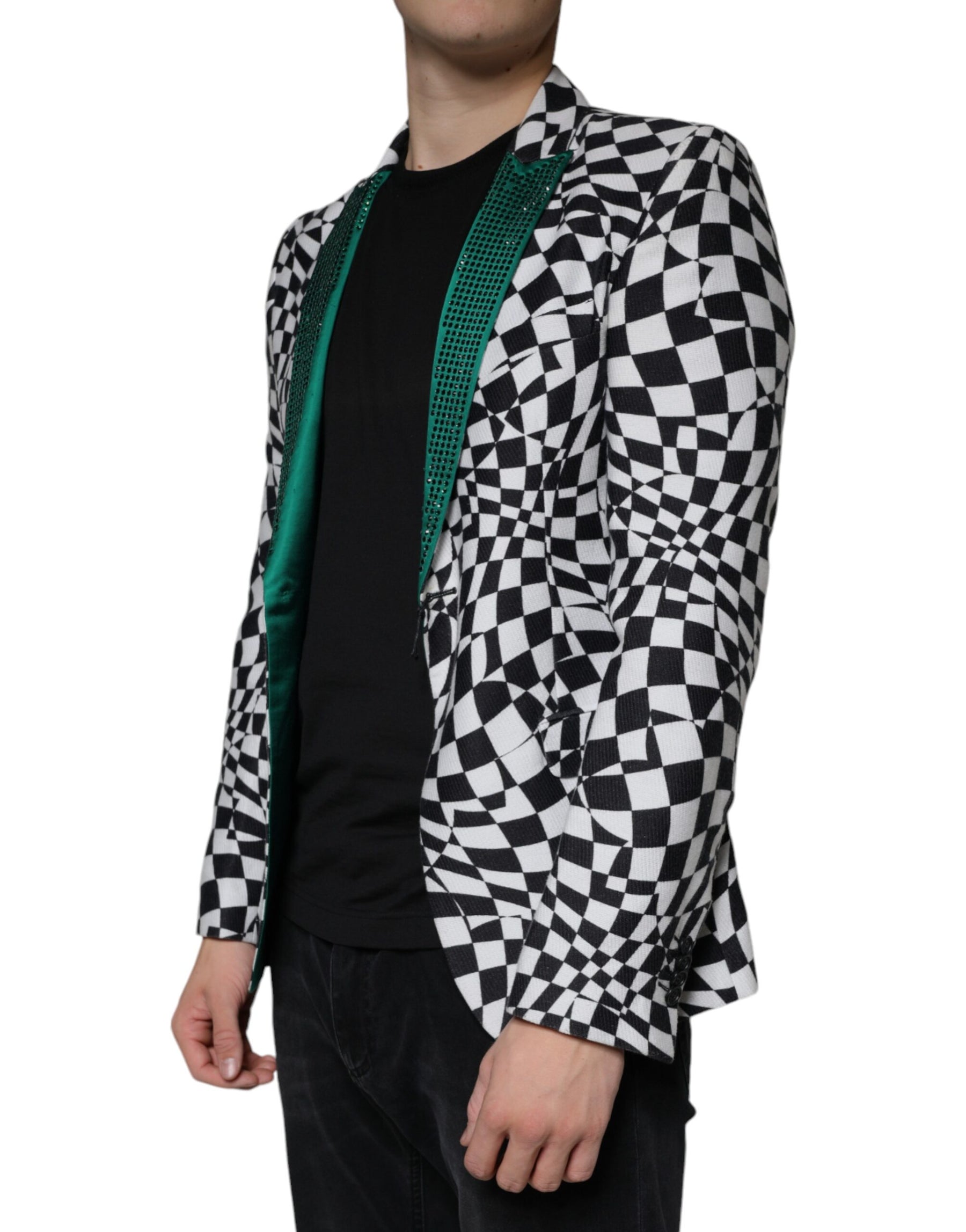 John Richmond Black White Checkered Crystal Single Breasted Blazer | Regal Royce