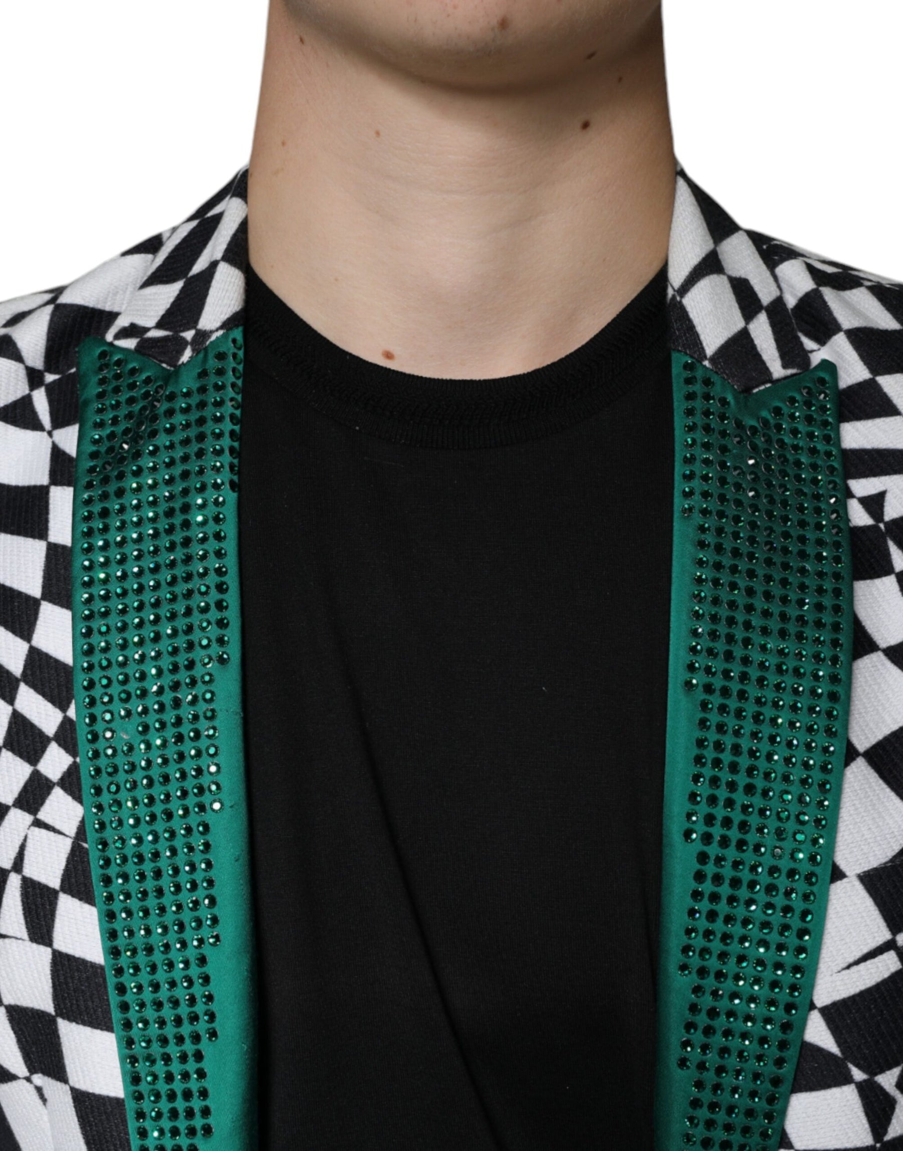 John Richmond Black White Checkered Crystal Single Breasted Blazer | Regal Royce
