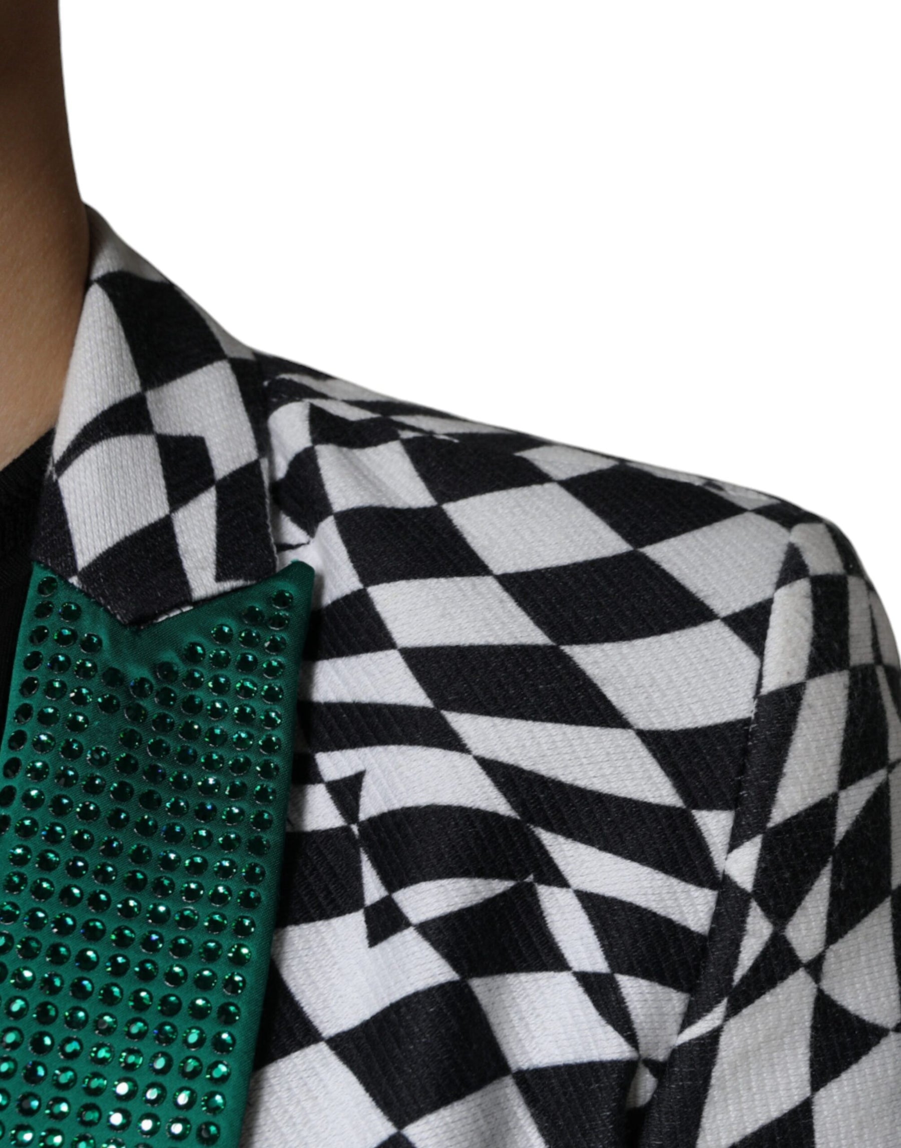 John Richmond Black White Checkered Crystal Single Breasted Blazer | Regal Royce