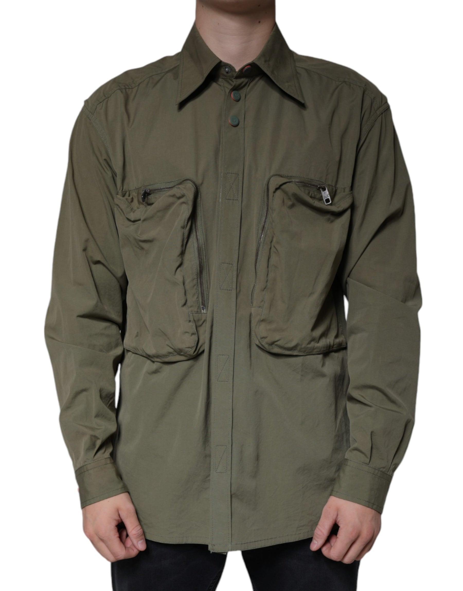 Dolce & Gabbana Military Green Cotton Bend Collared Coat Jacket | Regal Royce