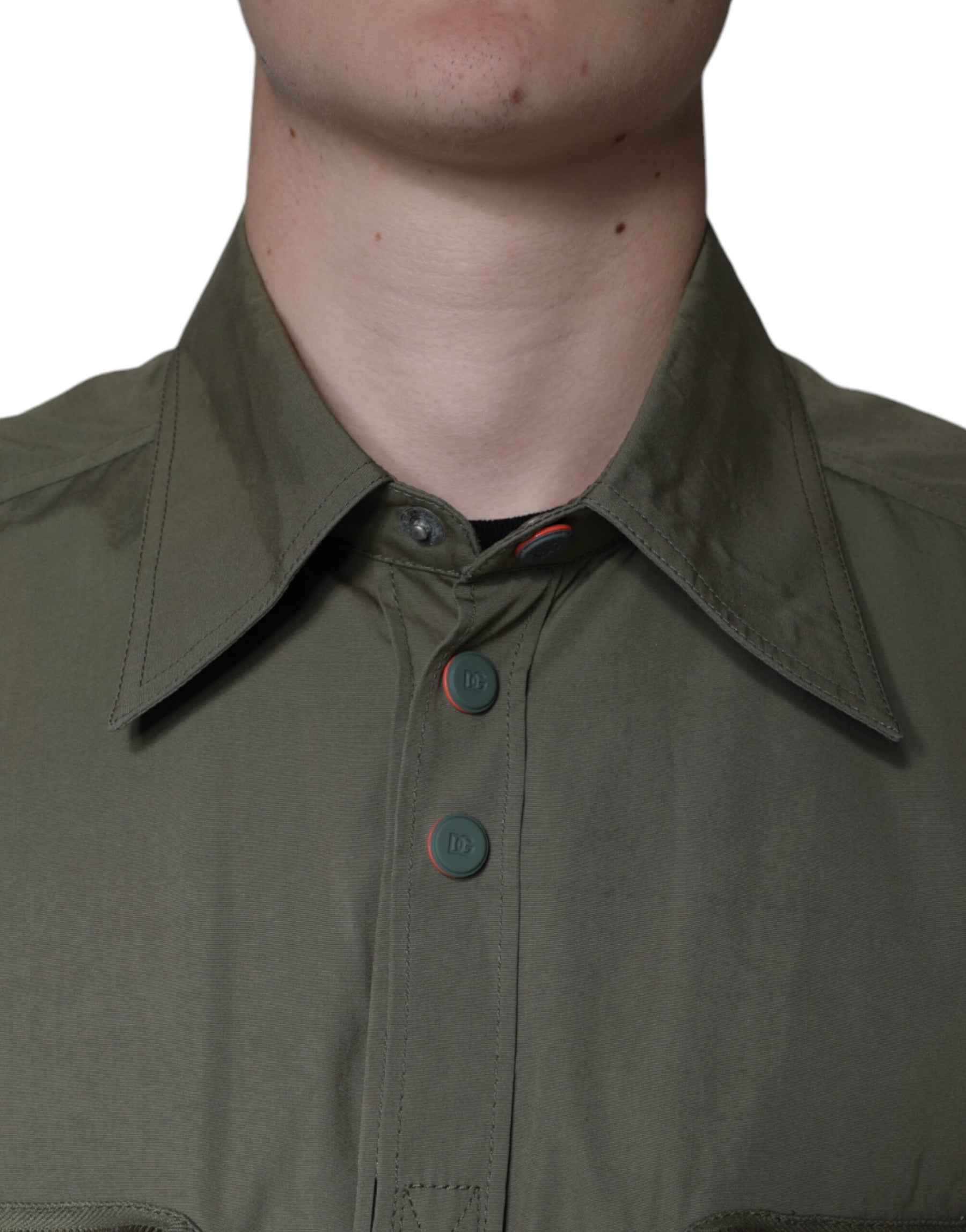 Dolce & Gabbana Military Green Cotton Bend Collared Coat Jacket | Regal Royce