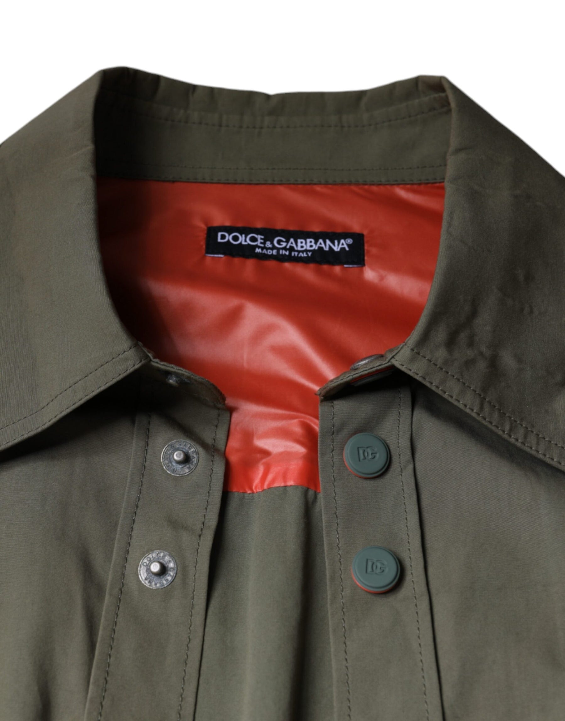 Dolce & Gabbana Military Green Cotton Bend Collared Coat Jacket | Regal Royce
