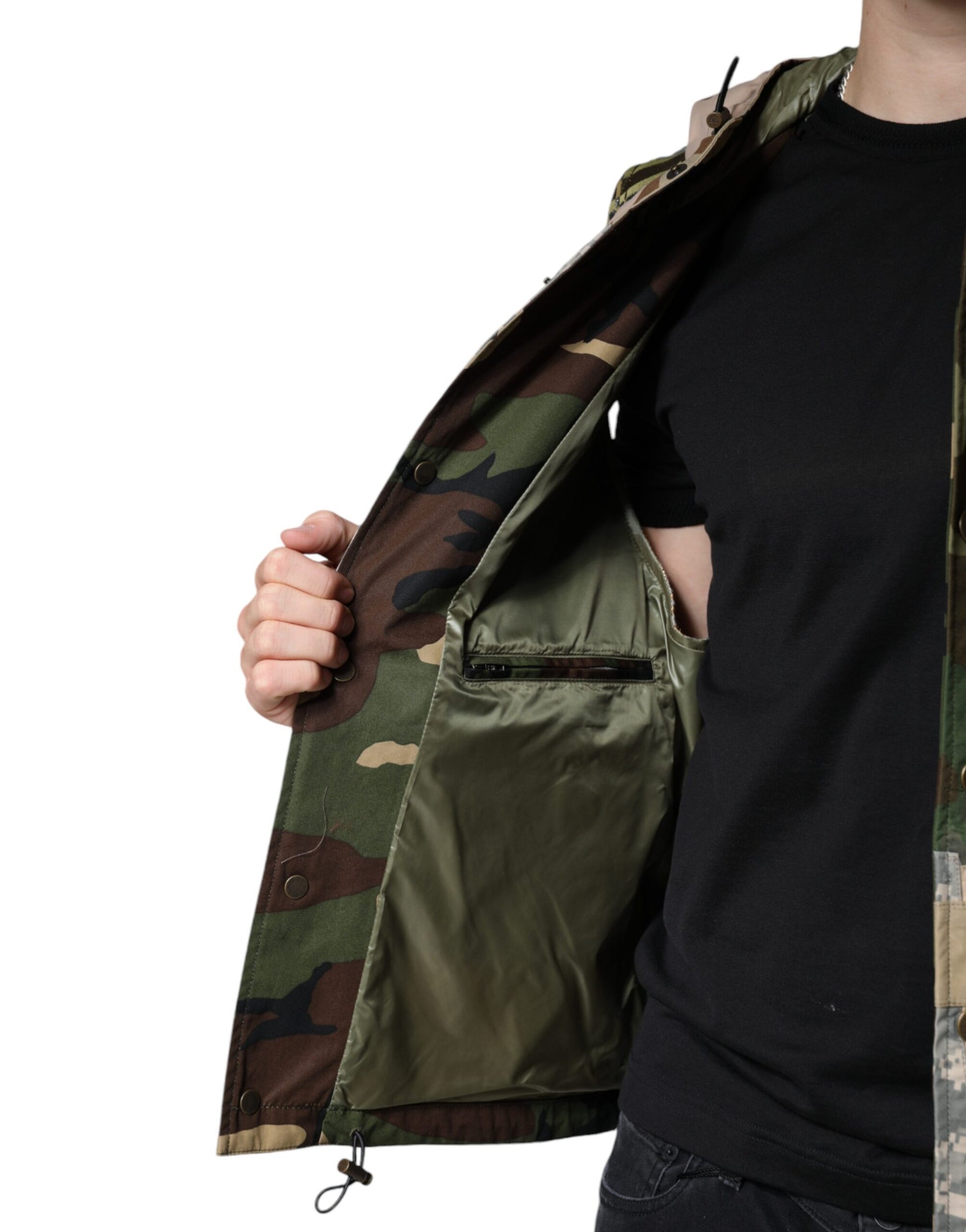 Dolce & Gabbana Multicolor Patchwork Hooded Vest Jacket | Regal Royce