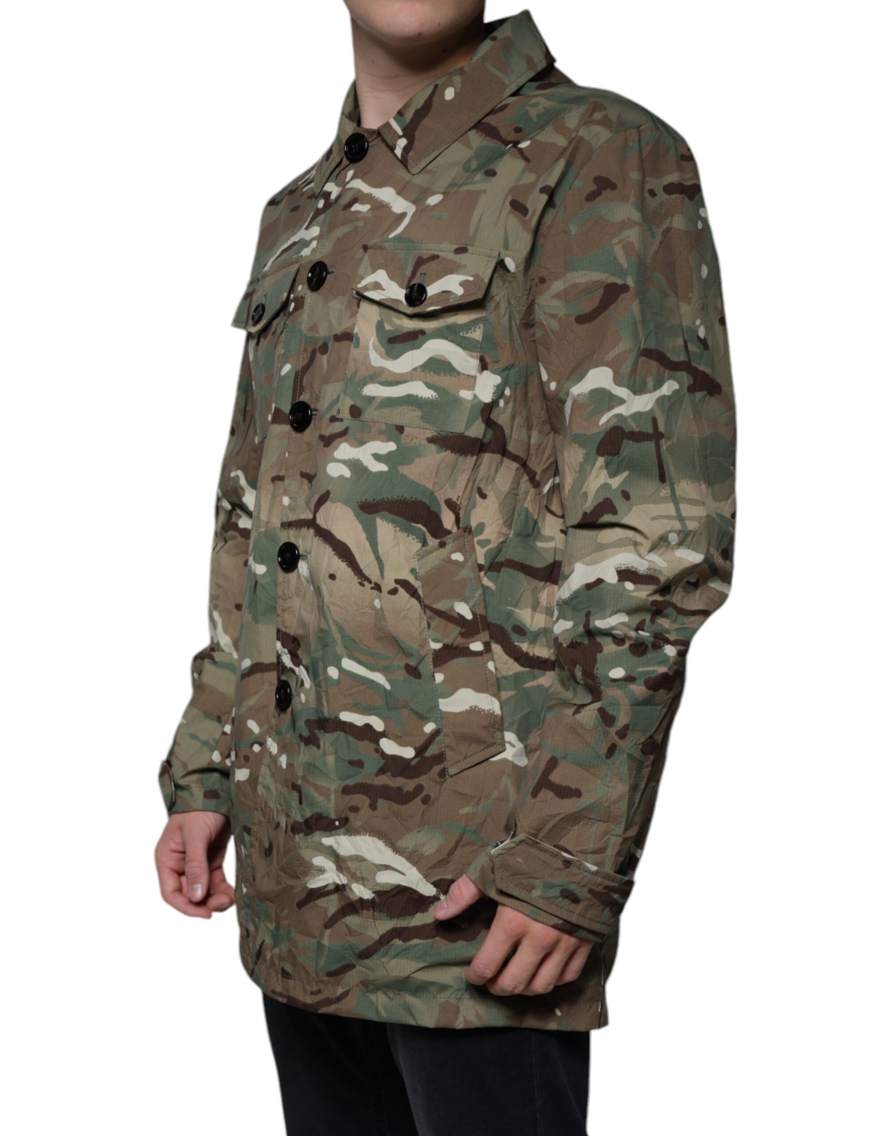 Dolce & Gabbana Multicolor Camouflage Collared Coat Jacket | Regal Royce