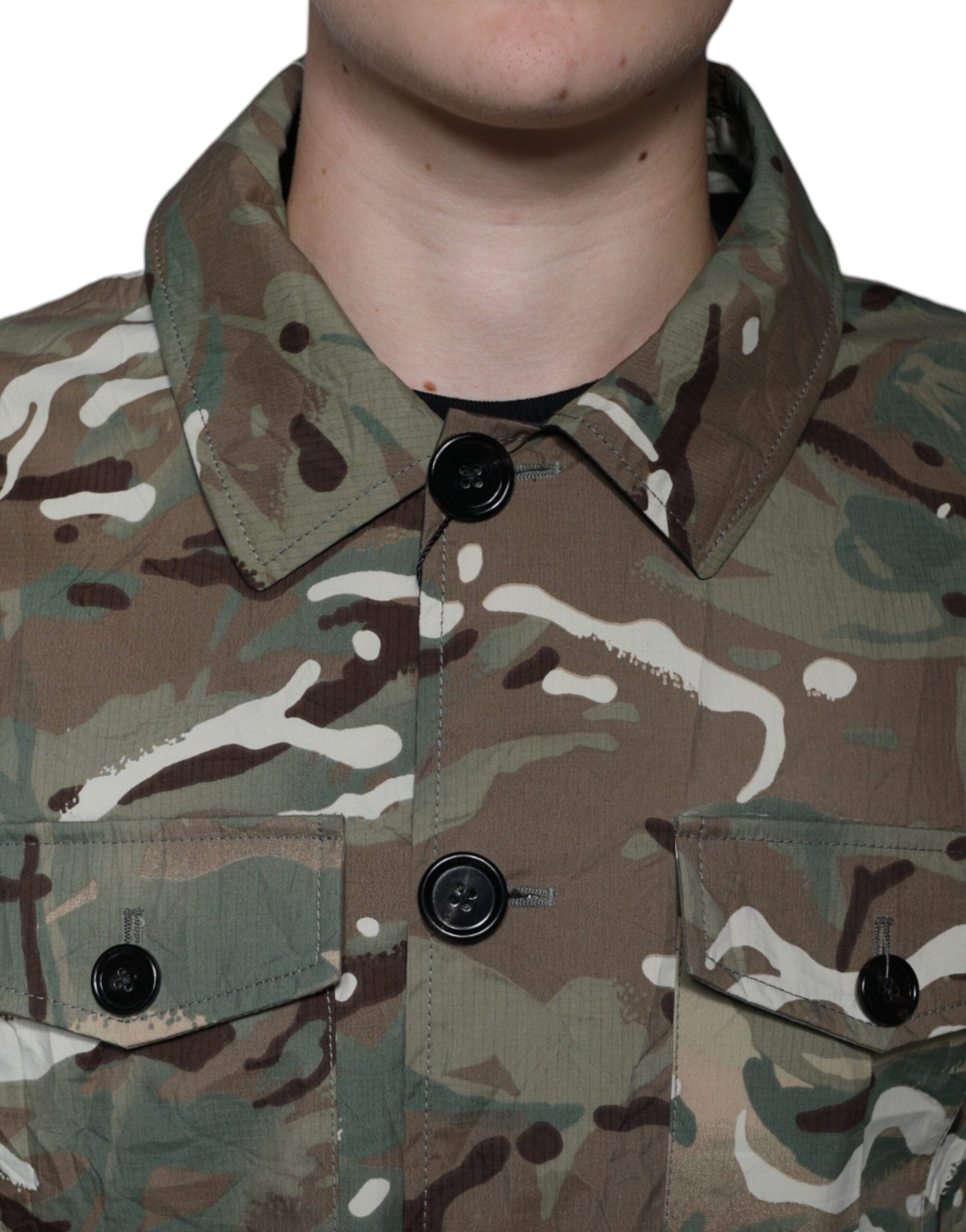 Dolce & Gabbana Multicolor Camouflage Collared Coat Jacket | Regal Royce