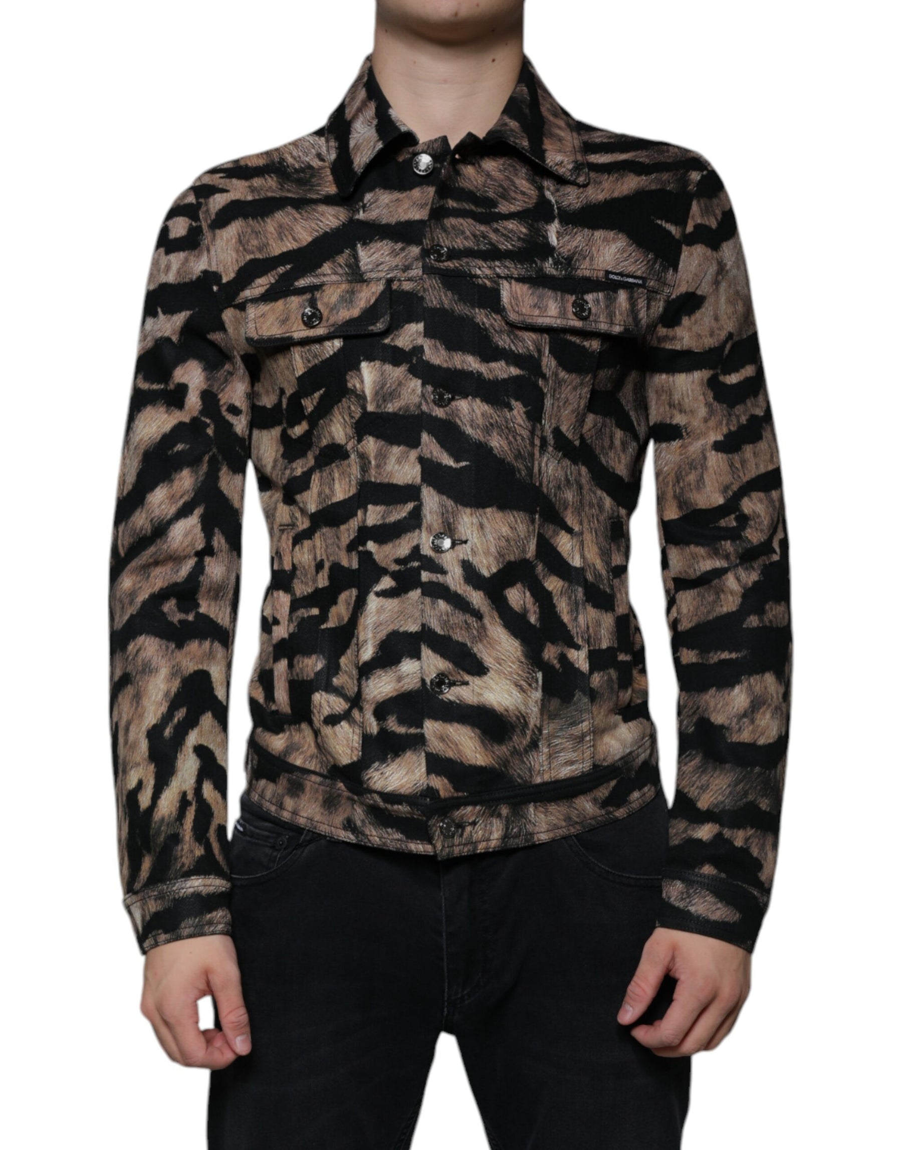 Dolce & Gabbana Brown Tiger Button Down Collared Jacket | Regal Royce