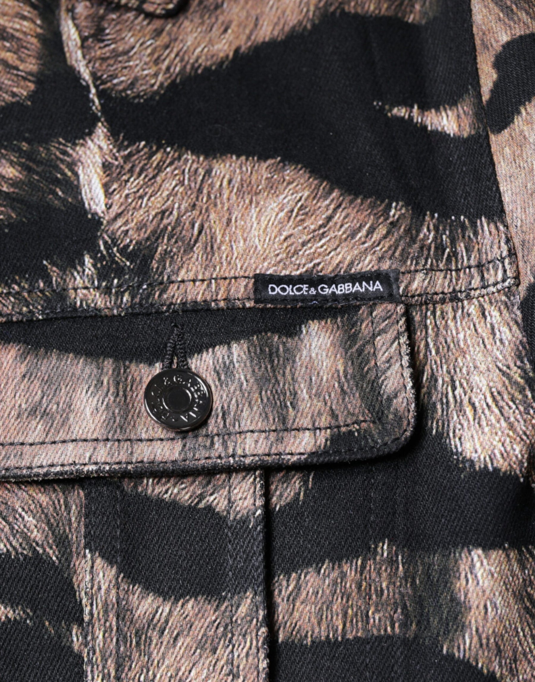 Dolce & Gabbana Brown Tiger Button Down Collared Jacket | Regal Royce
