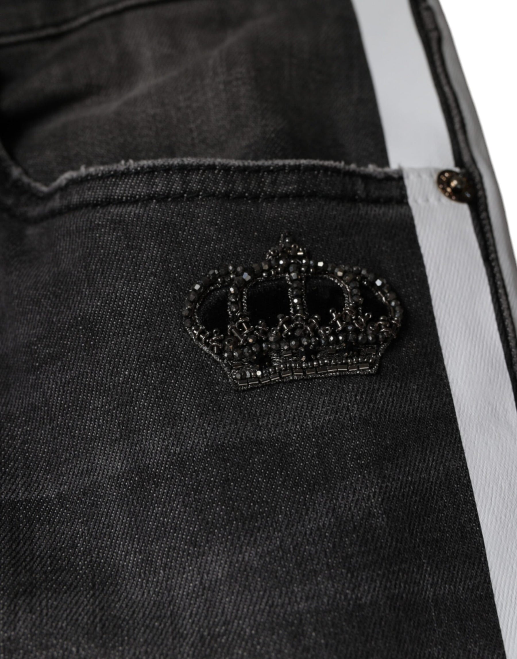 Dolce & Gabbana Black Tattered Cotton Skinny Men Denim Jeans | Regal Royce