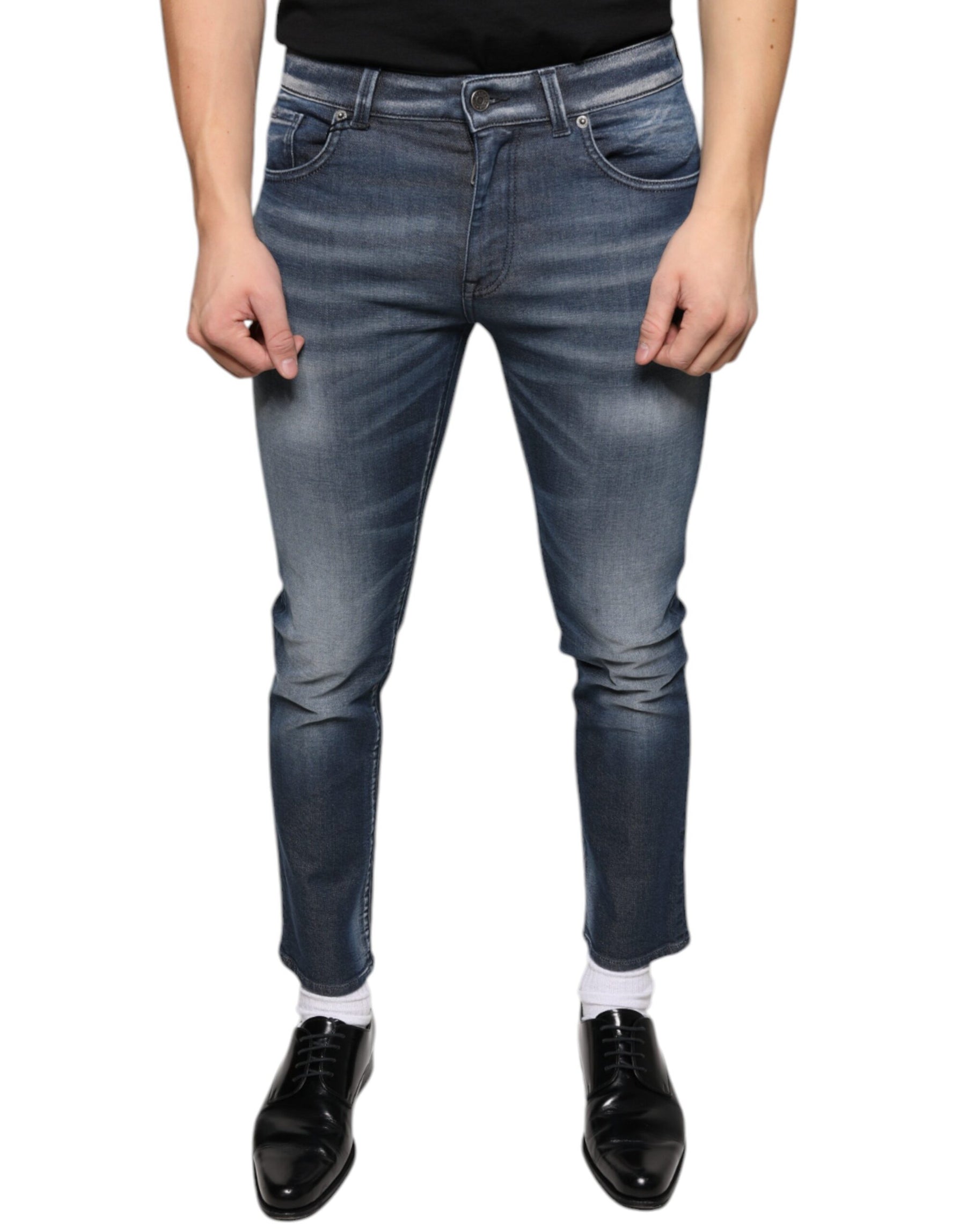 Dolce & Gabbana Dark Blue Washed Cotton Skinny Denim Jeans | Regal Royce