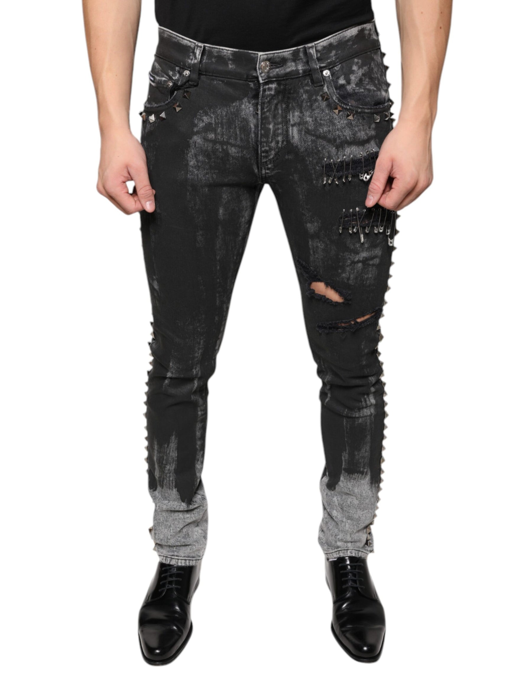 Dolce & Gabbana Black Embellished Cotton Skinny Denim Jeans | Regal Royce